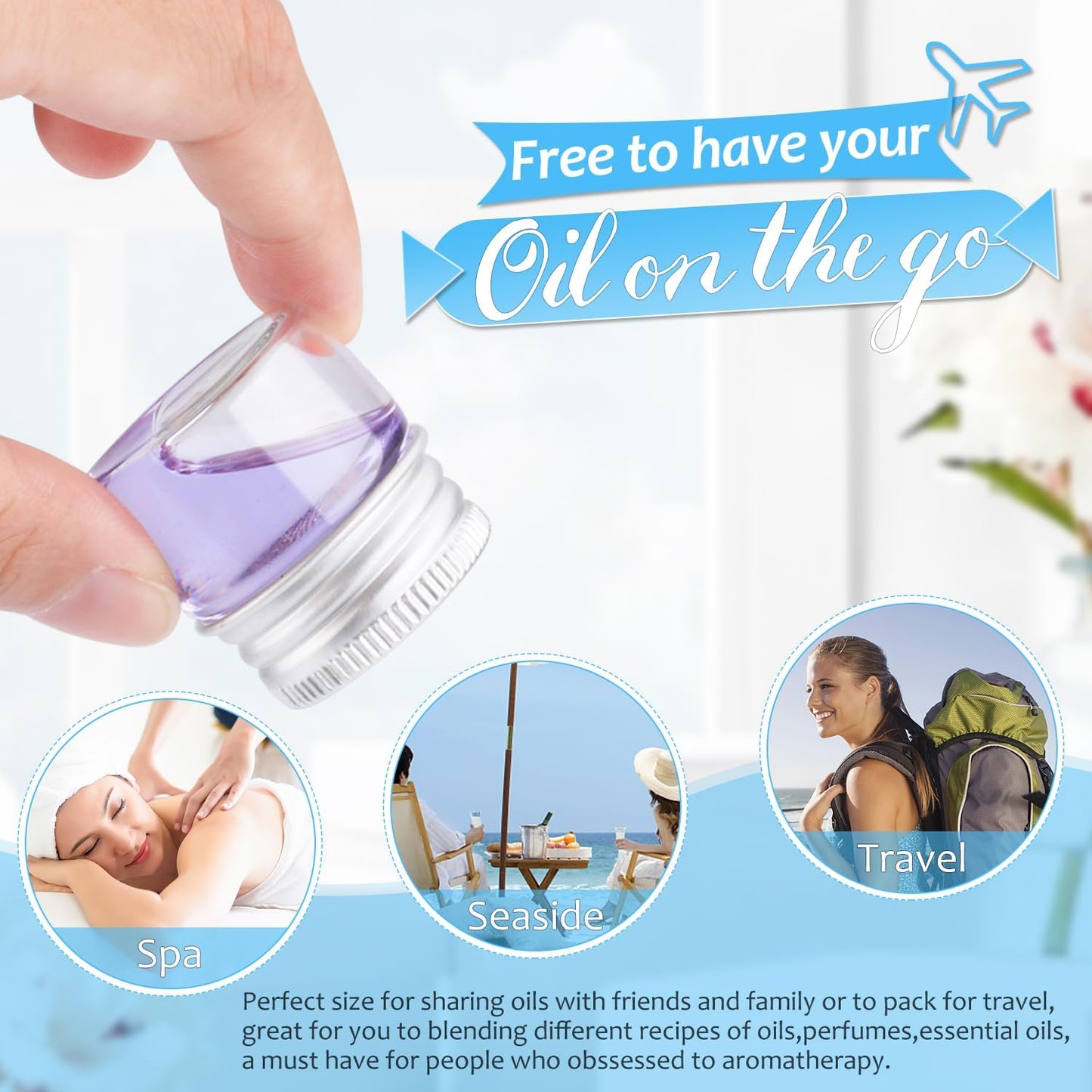 50 Pack,10ml Clear Glass Essential Oil Bottle,Empty Travel Glass Liquid Sample Vial Decorations Preservation Storage Vials Test Jars Container -1.18" W x 1.18" H