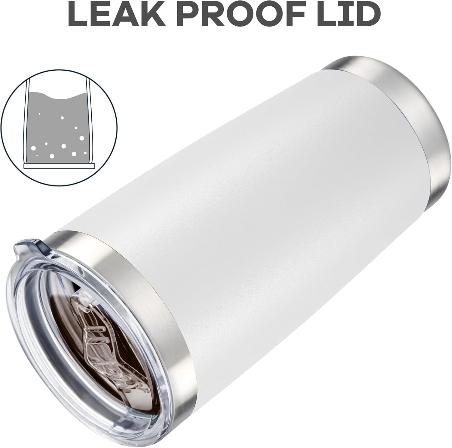 20 oz Tumbler with Lid Stainless Steel Insulated Tumblers Bulk Double Wall Vacuum Cups Powder Coated Travel Mug Keep Drink Cold and Hot, White, 8 Pack