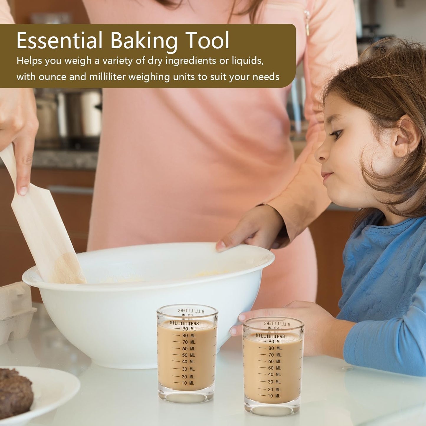 2 Pack Shot Glass Measuring Cup Set,3 oz/90ML Liquid Heavy High Espresso Glass Cup,Dishwasher Safe,Measurement of Dry and Liquid Ingredients(Black)