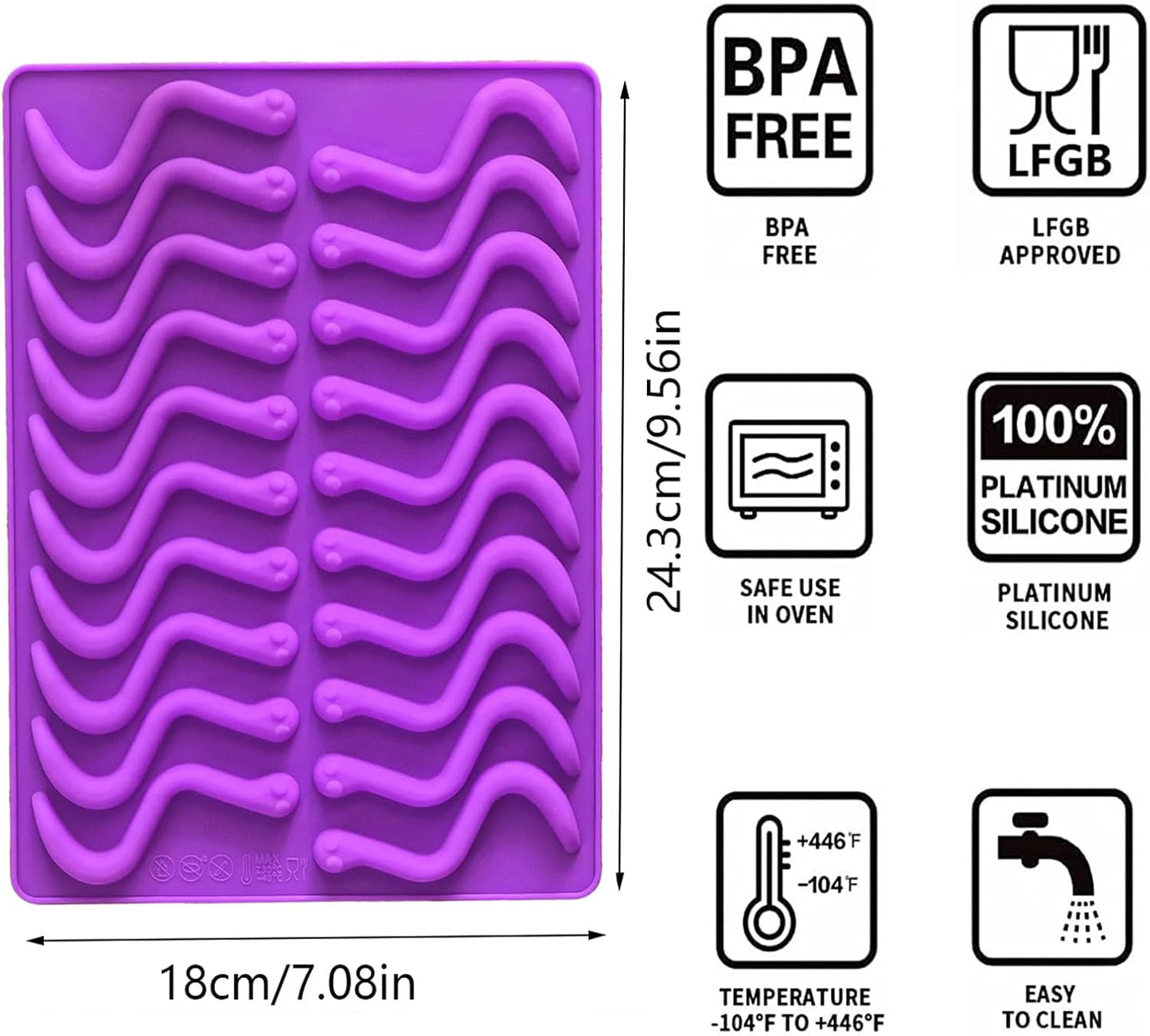 Gummy Candy Molds - 4Pcs Silicone Gummy Worm Molds for Kids With 2pcs Dropper,Non-stick and Bpa Free for Mini Candy Chocolate Gummies Baking