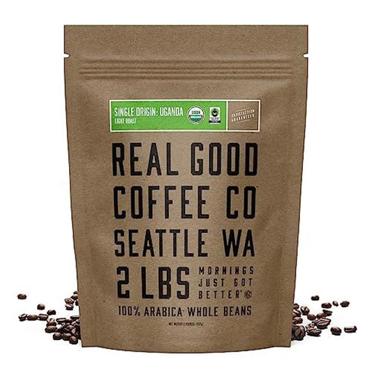 Real Good Coffee Company Uganda Light Roast Coffee Beans - 2 Lb Single-Origin Arabica - Grind at Home, Brew Your Way - Uganda Coffee Whole Bean