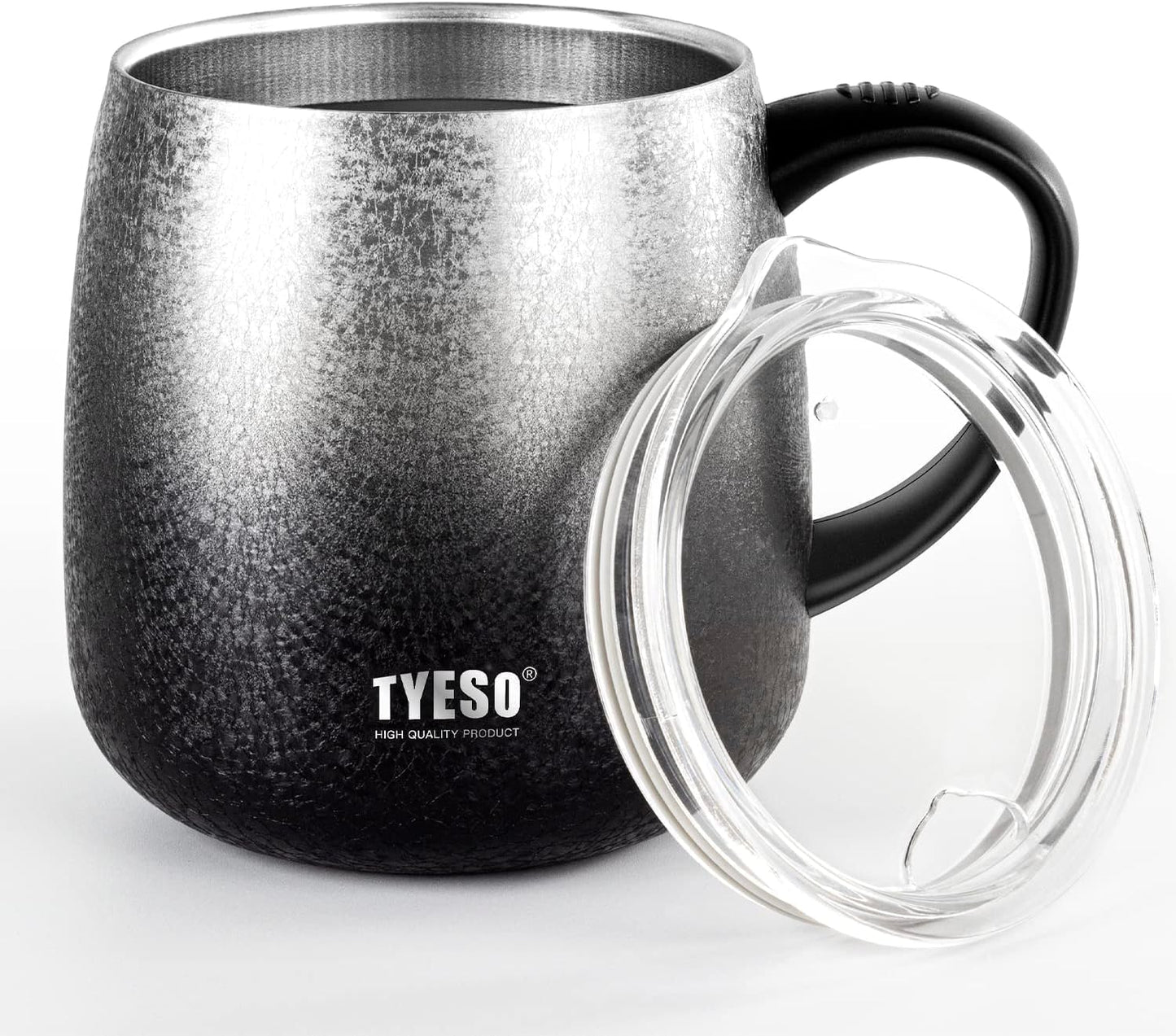 TYESO Office Coffee Mug,Vacuum Insulated Mug Double Wall Stainless Steel Tumbler Cup (Black, 12 oz)