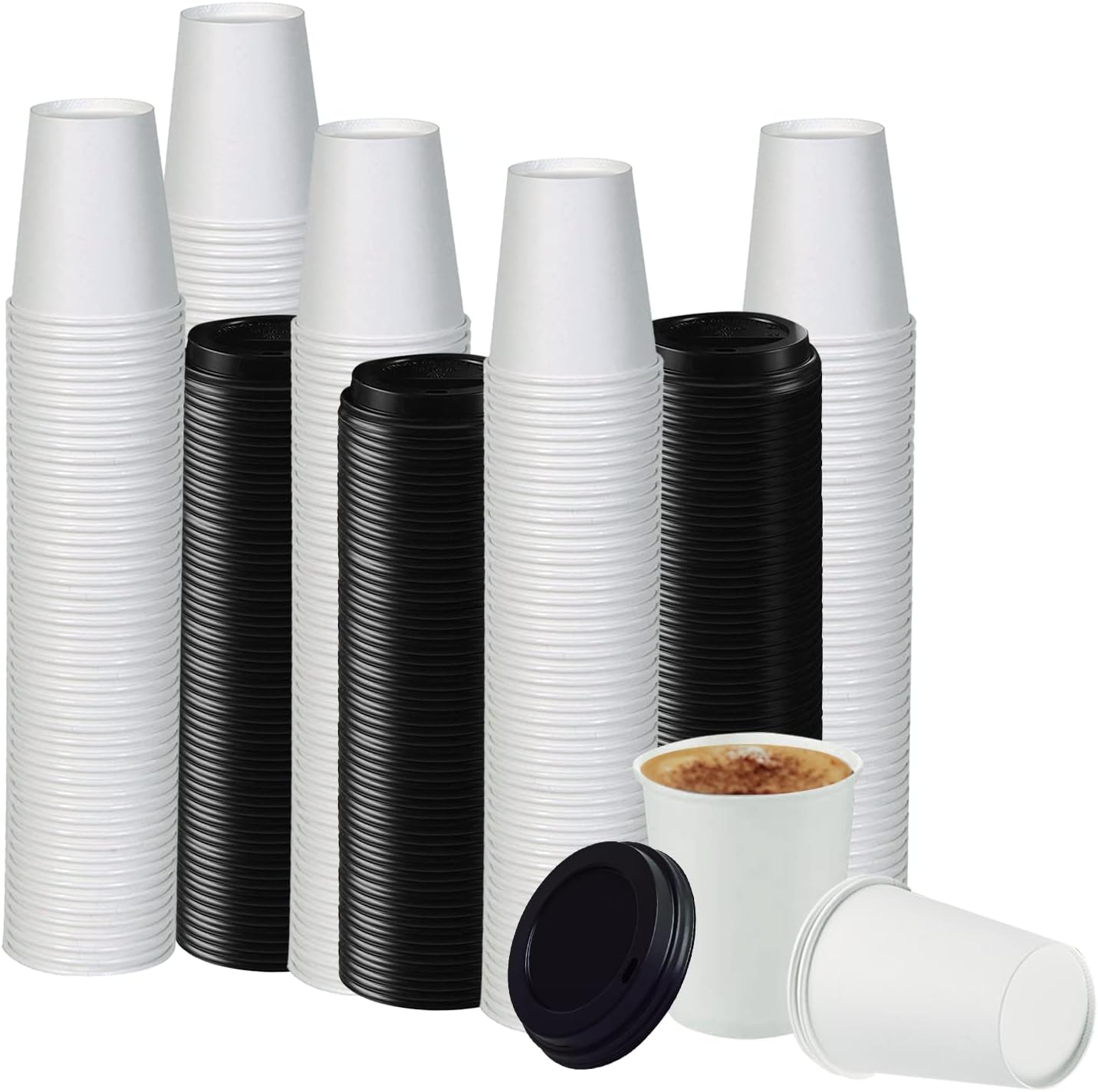 Smygoods White Disposable Paper Coffee Cups with Lids (12 OZ, 100 Count) For Hot Beverages, Tea, Espresso, Cocoa - To Go Drink Containers, Café & Office