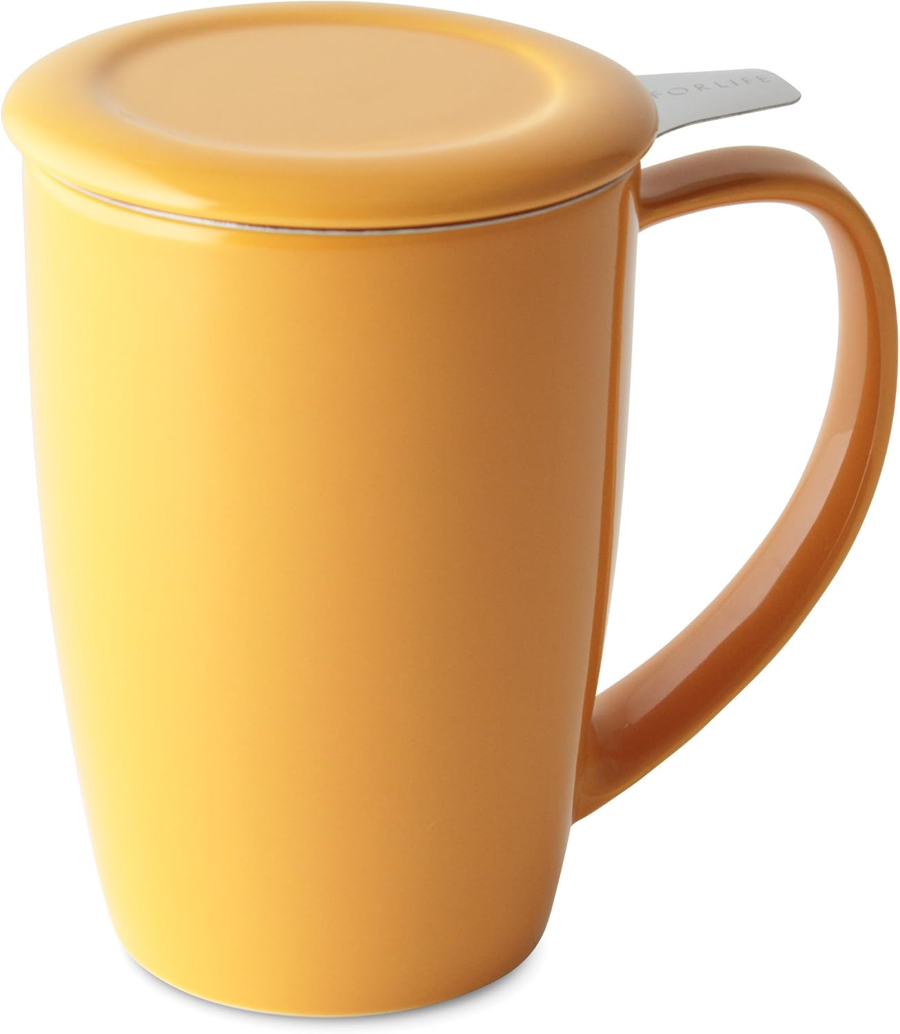 FORLIFE Curve Tall Tea Mug with Infuser and Lid 15 ounces, Mandarin