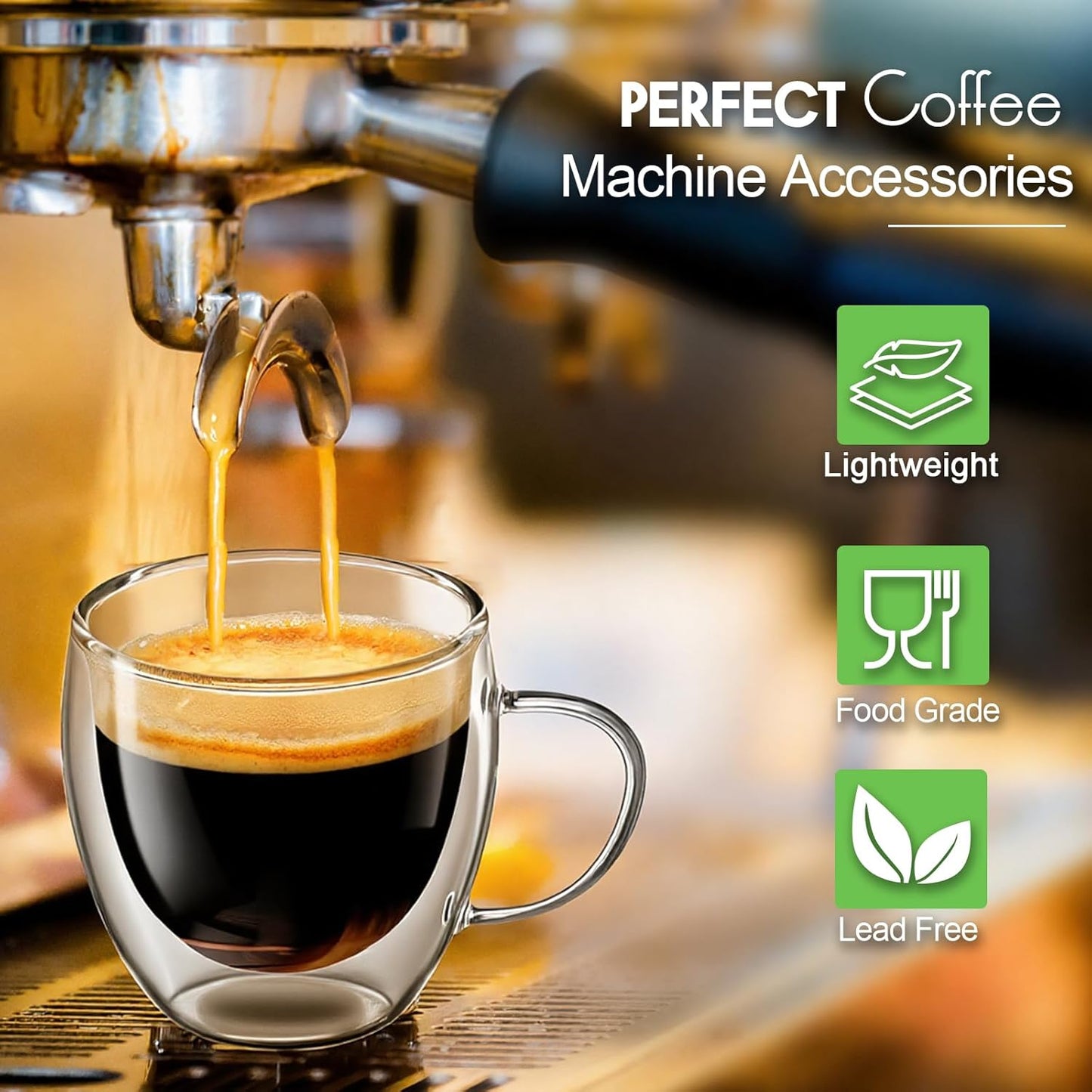 Glass Coffee Cups Set of 2, 8.5oz Double Walled Glass Mugs with Handles, Clear Insulated Coffee Mug Espresso Cups, Cappuccino Latte Tea Cups Set, Heat Resistant Borosilicate Clear Glasses