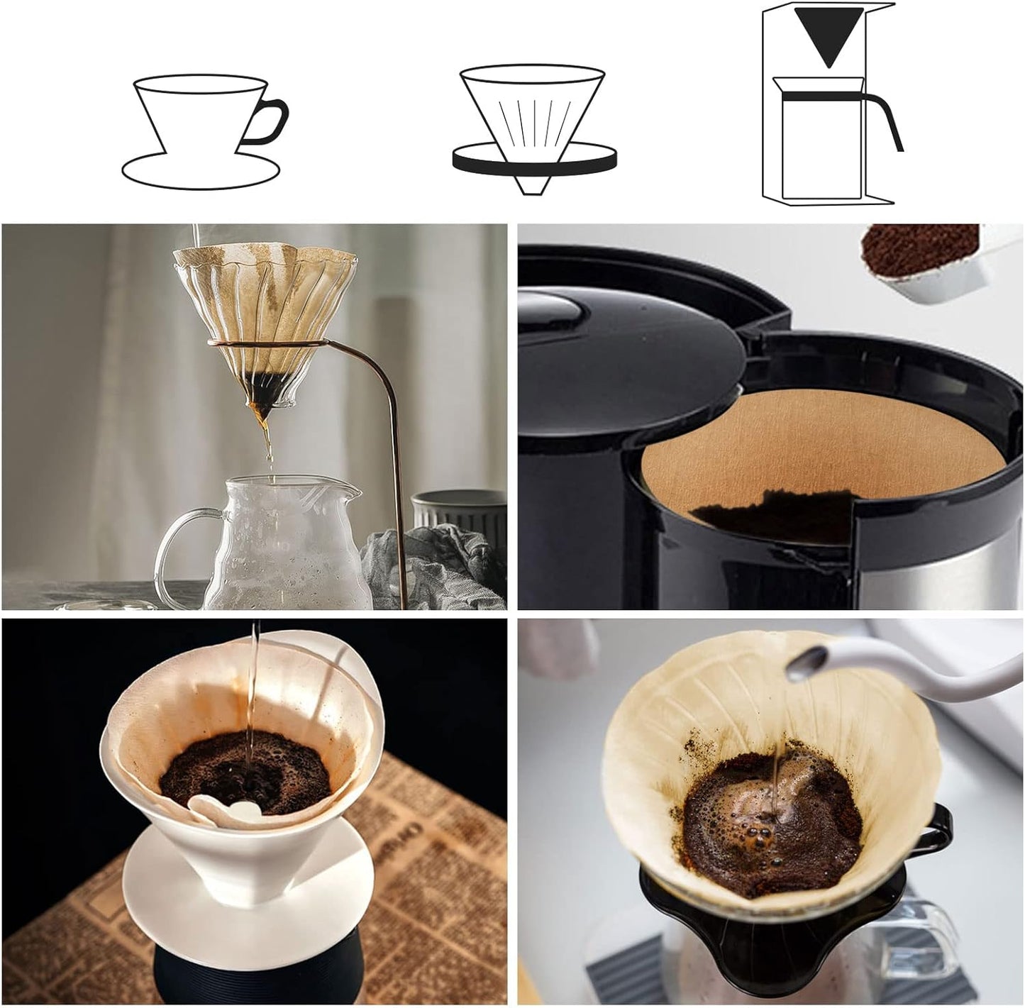 Coffee Filter, Cone Coffee Filters, Size 02 Coffee Filters for Pour Over Drippers, Total of 200 Sheets, 1-4 Cups, Natural Unbleached Brown