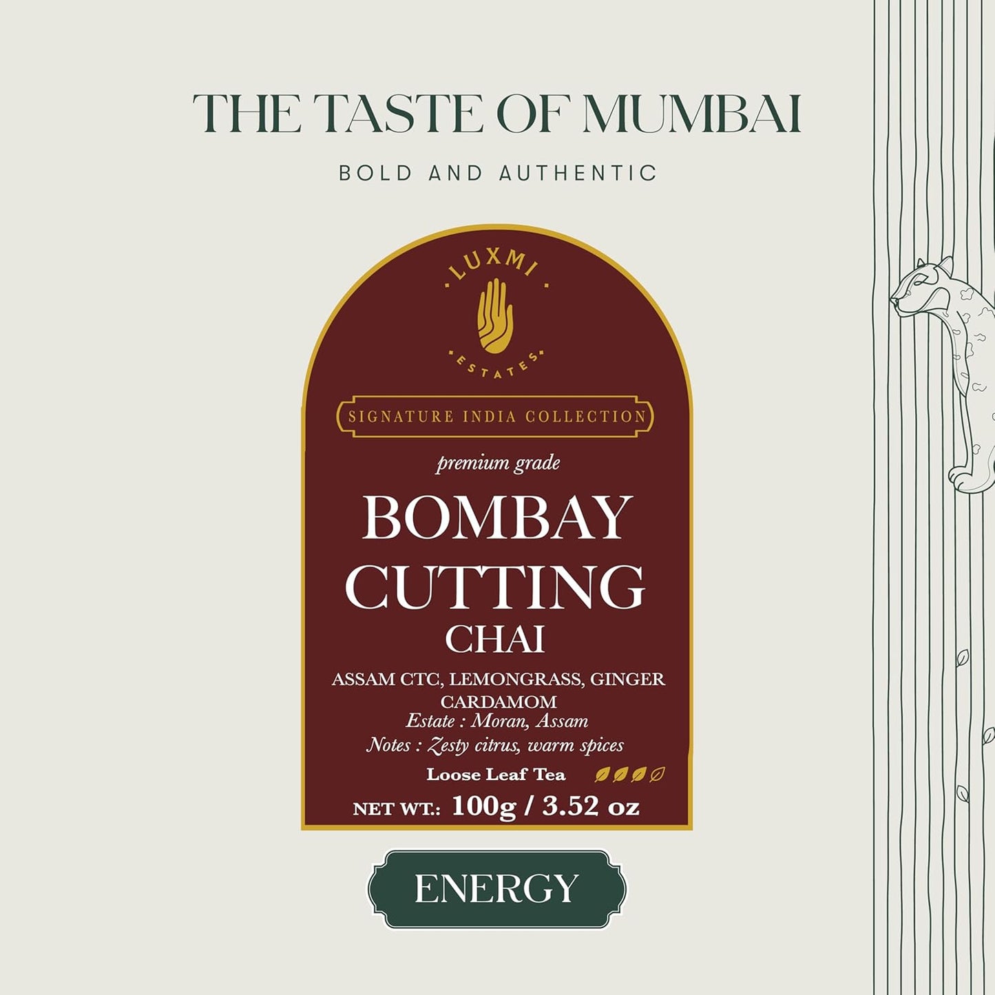 Luxmi Estates Bombay Cutting Chai | 100 gm | Signature India Collection | Assam CTC | Black Tea Collection | Strong Organic Tea | Lemongrass Tea, Ginger, Cardamom
