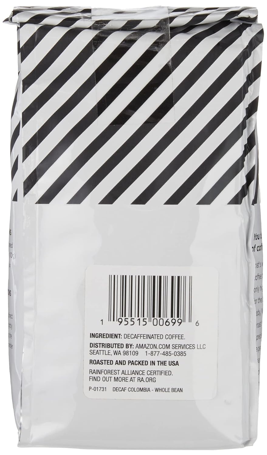 Amazon Fresh Decaf Colombia Whole Bean Coffee, Medium Roast, 12 Ounce