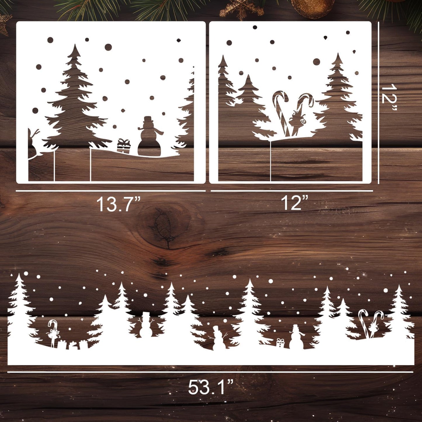 Christmas Stencils for Window Glass Large Christmas Stencil Reusable 53.1” Winter Forest House Village Holiday Drawing Templates for Painting on Window Wall Doormat Glass Wood