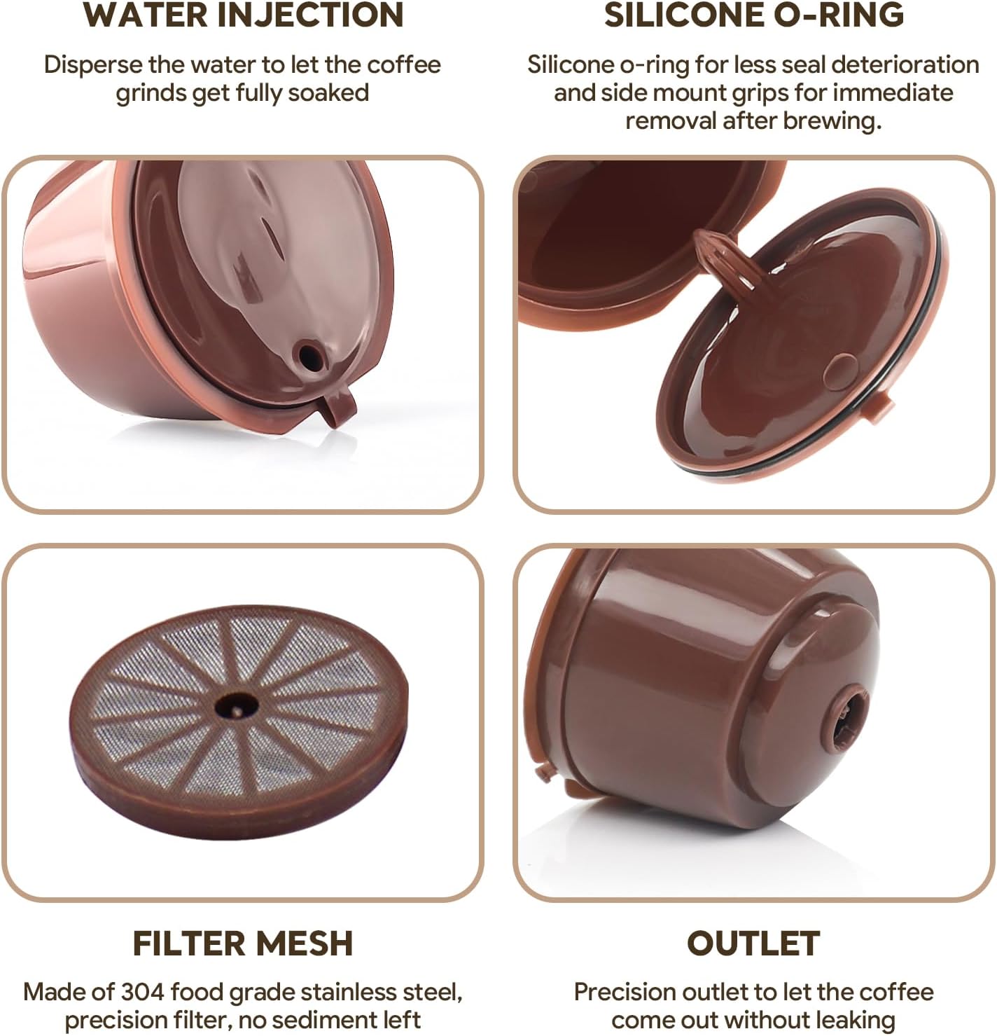 BRBHOM 6 Refillable Coffee Capsule Reusable Coffee Filter Compatiable with Do l*e Gu*to (coffee capsule 6 pcs Brown)