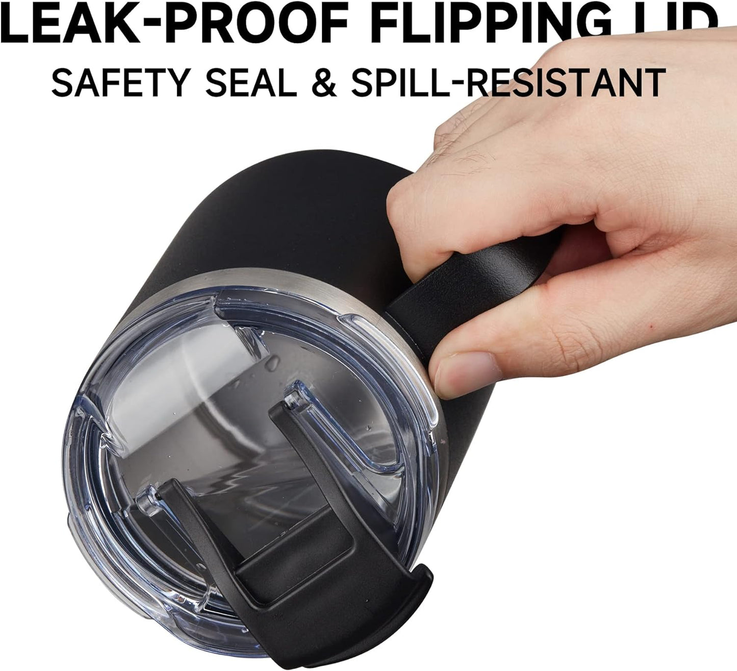 ALOUFEA 12oz Insulated Coffee Mug Cup with Handle, Stainless Steel Travel Coffee Mug with Flip Lid, Double Wall Vacuum Coffee Tumbler, Cream