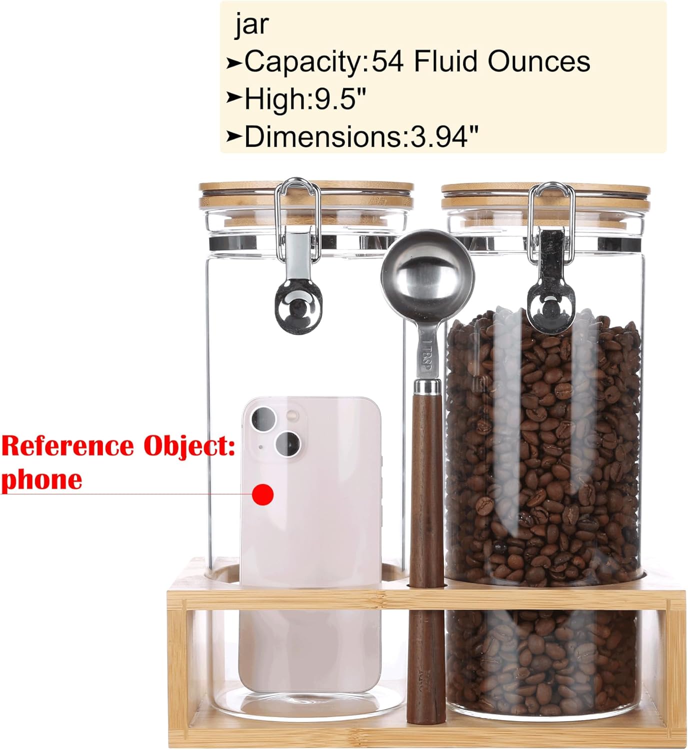 KKC Airtight Tall Glass Coffee Sugar Jar Canisters with Hinged Lids for Countertop,Glass Storage Containers with Scoop for Coffee Grind,Brown Sugar Flour Sealed Glass Jars,54 Fl oz