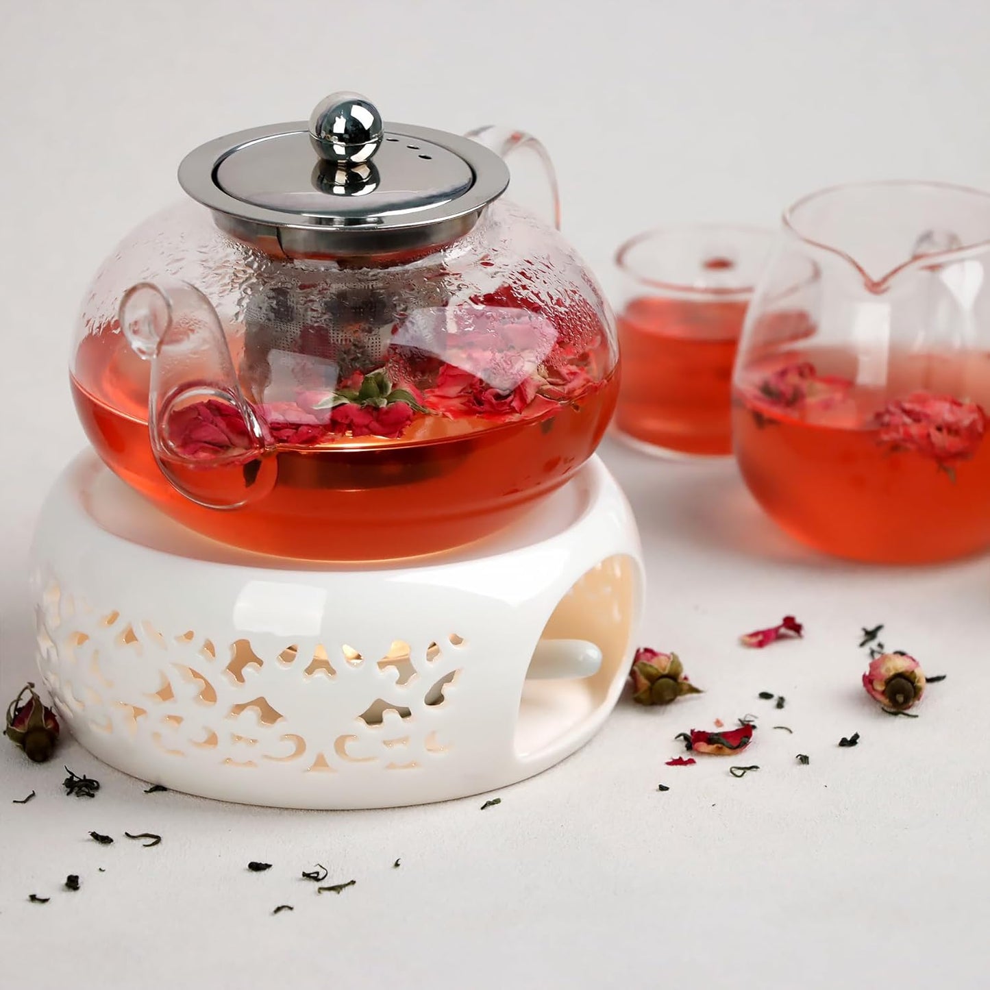 KAYCROWN Teapot Warmer, Ceramic Tea Warmer with Tealight Holder, Teapot Heater for Heating Tea, Coffee, Milk, Tea Light Warmer (White)