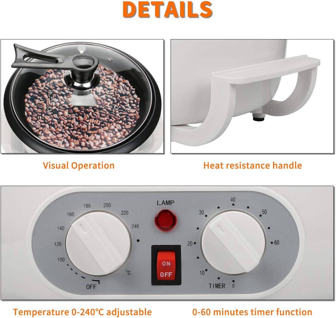 Coffee Bean Roaster Machine for Home Use, Coffee Roaster Machine with Timing, 110V 1200W