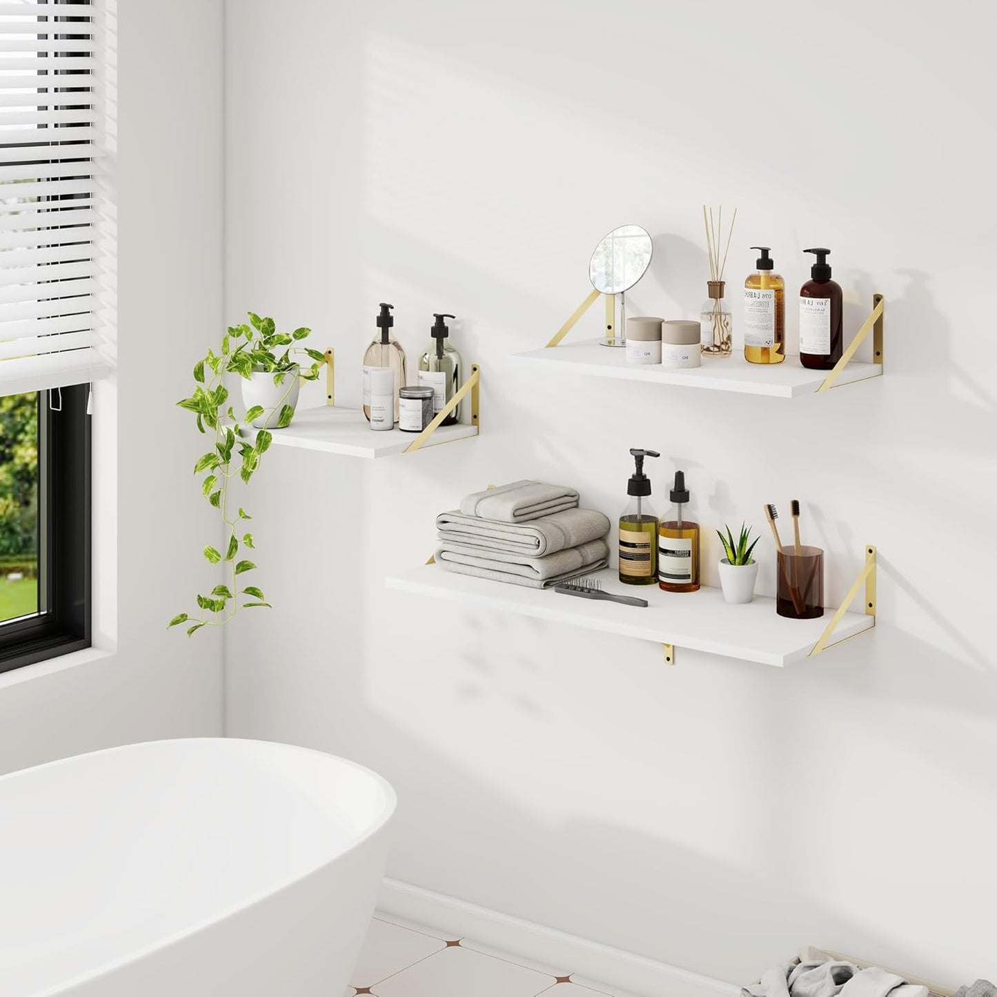 Dreamland Gold Floating Shelves for Wall, Gold Wall Shelf, Large Floating Shelf 12 * 16 inch Set of 2 for Bookshelf Living Room Bedroom Home Office Bathroom