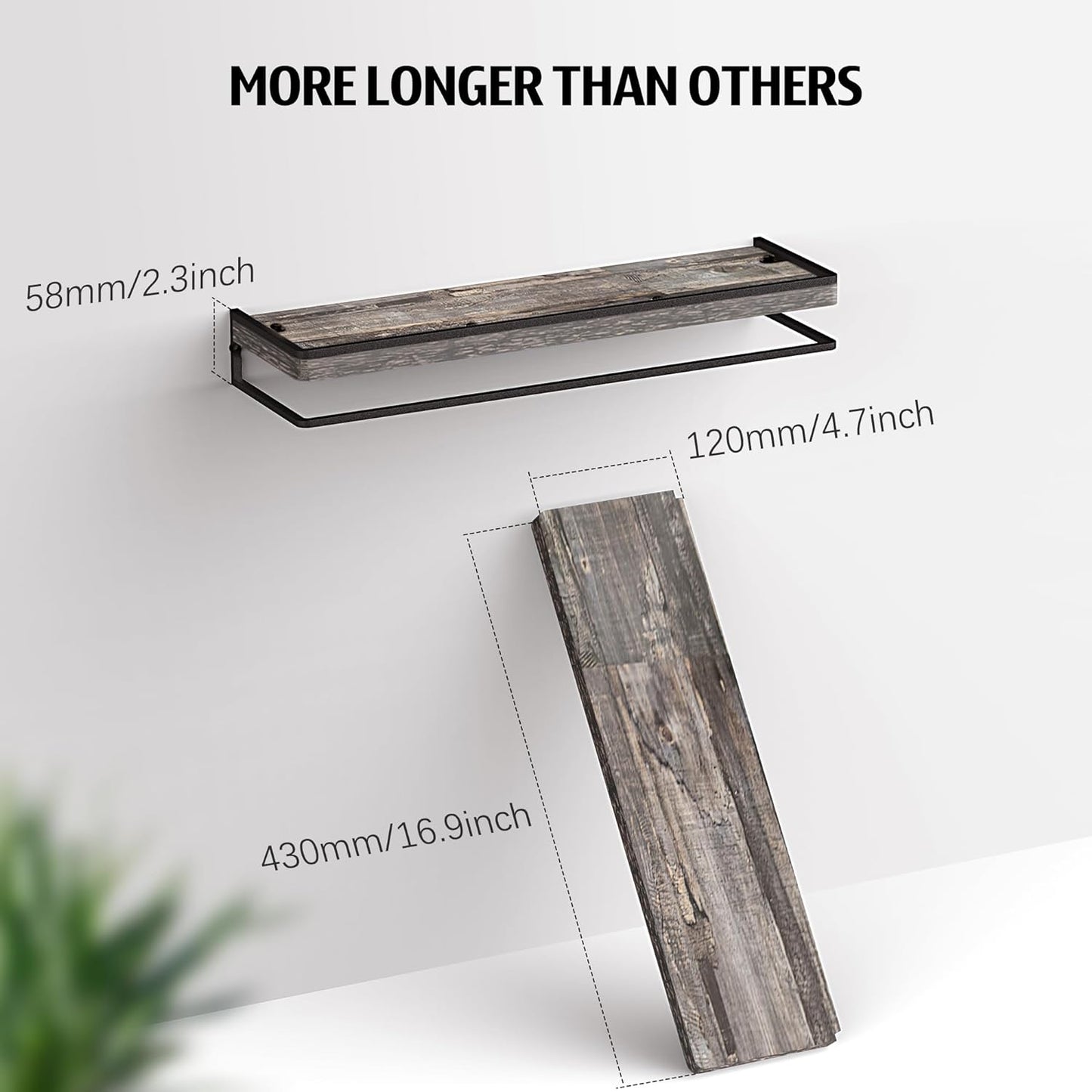 Meangood Floating Shelves Wall Mounted Set of 2, Rustic Wood Wall Storage Shelves for Bedroom,Living Room,Bathroom, Kitchen Pine