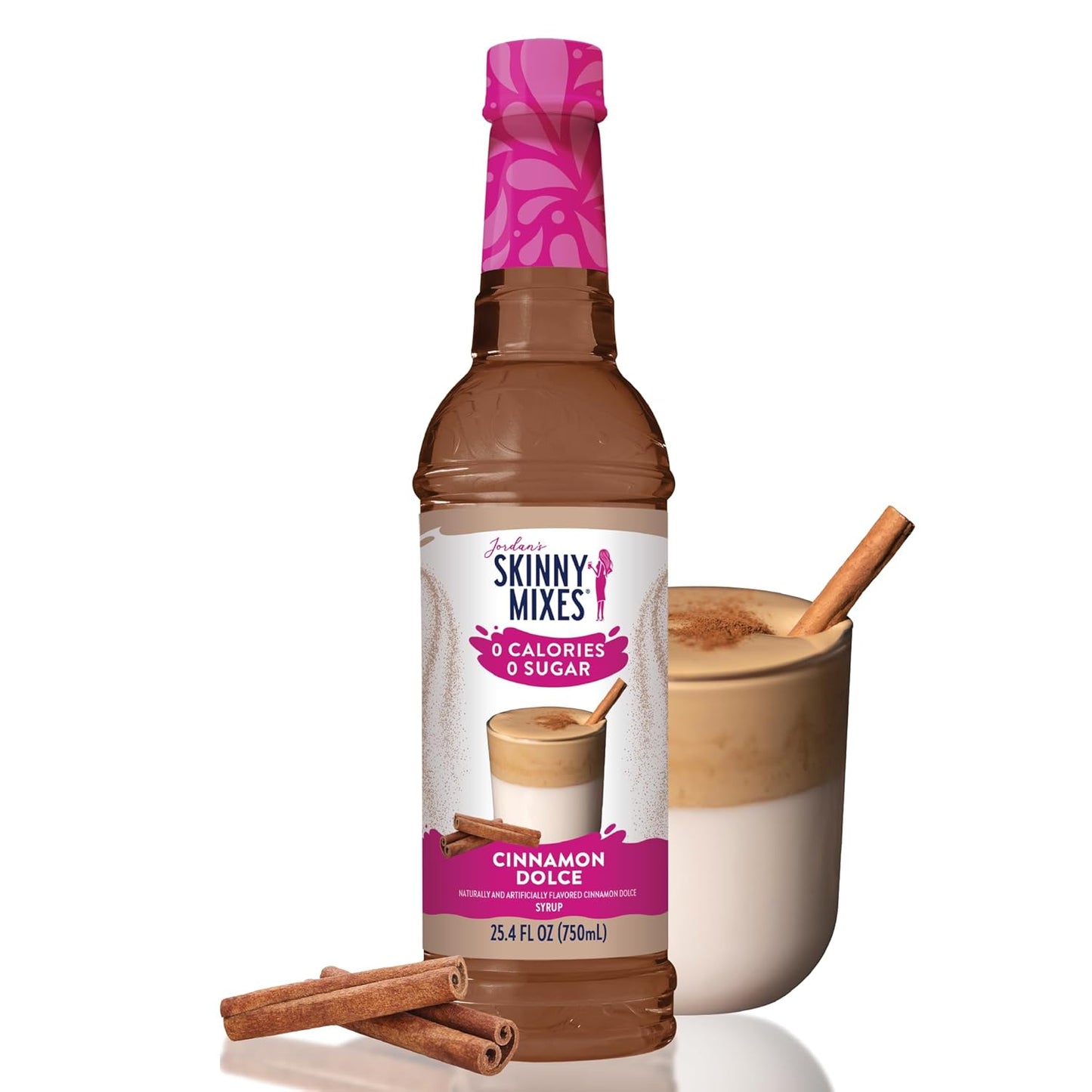 Jordan's Skinny Syrups Sugar Free Coffee Syrup, Cinnamon Dolce Flavor Drink Mix, Zero Calorie Flavoring for Chai Latte, Protein Shake, Food and More, Gluten Free, Keto Friendly, 25.4 Fl Oz, 1 Pack