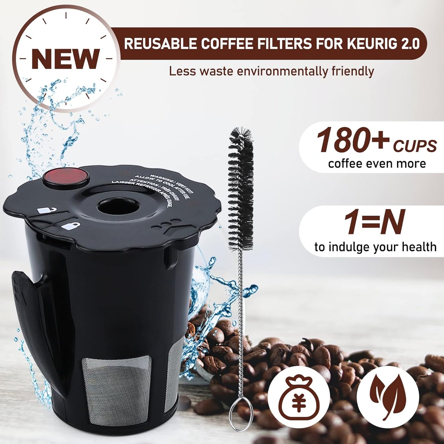 Sikawai My K Cup Reusable Coffee Pods Filter Fit for Keurig 2.0 K200 K250 K300 K350 K400 K450 K460 K475 K500 K550 K560 K575 Brewers Pack of 2 119367 with Cleaning Brush SIZE:2.5 * 2.4