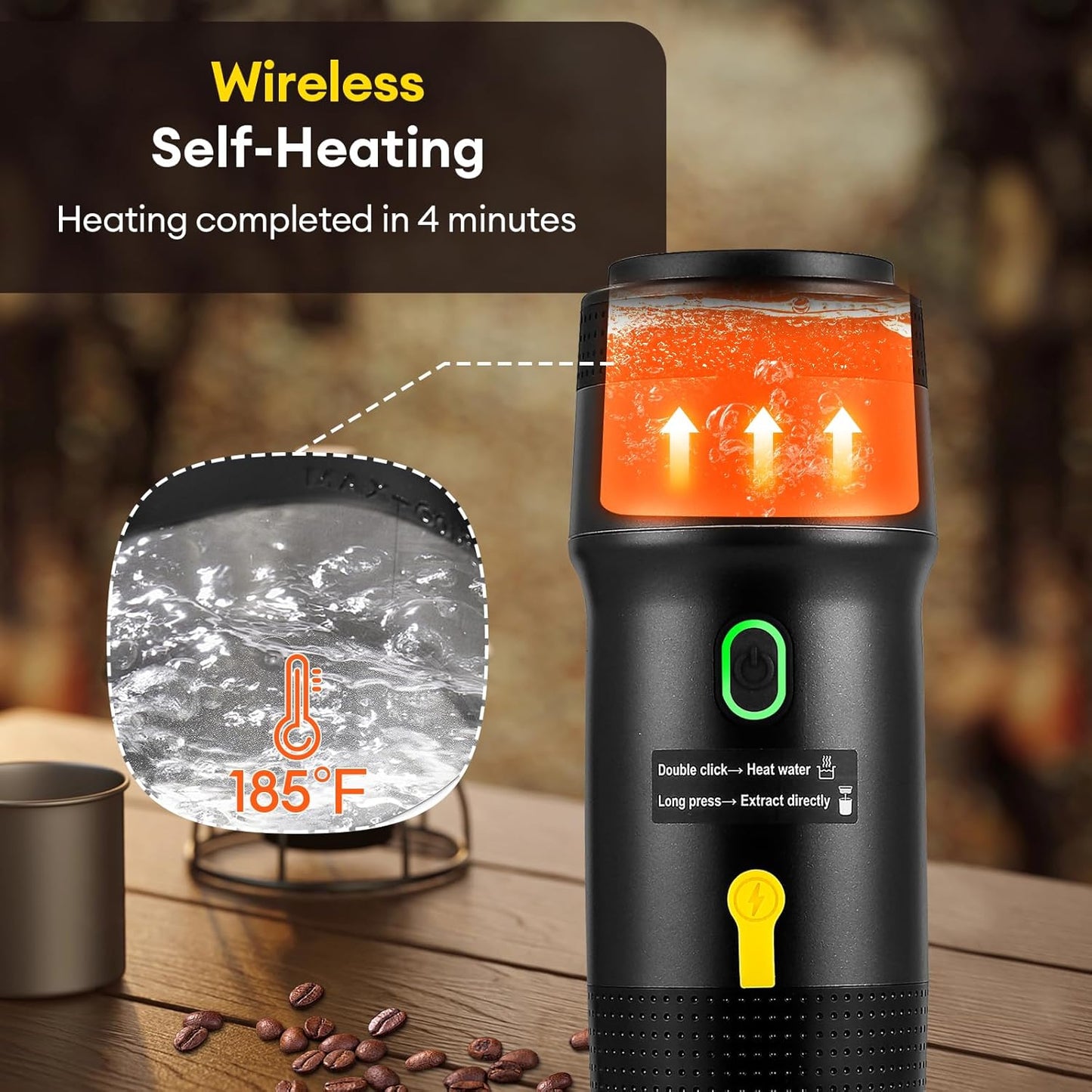 3 In 1 Portable Coffee Maker for Travel, 20 Bar Portable Espresso Machine with USB,Travel Coffee Maker Self-Heating, Compatible with Ground Coffee & Capsule for Hiking,Office,RV（Upgrade）