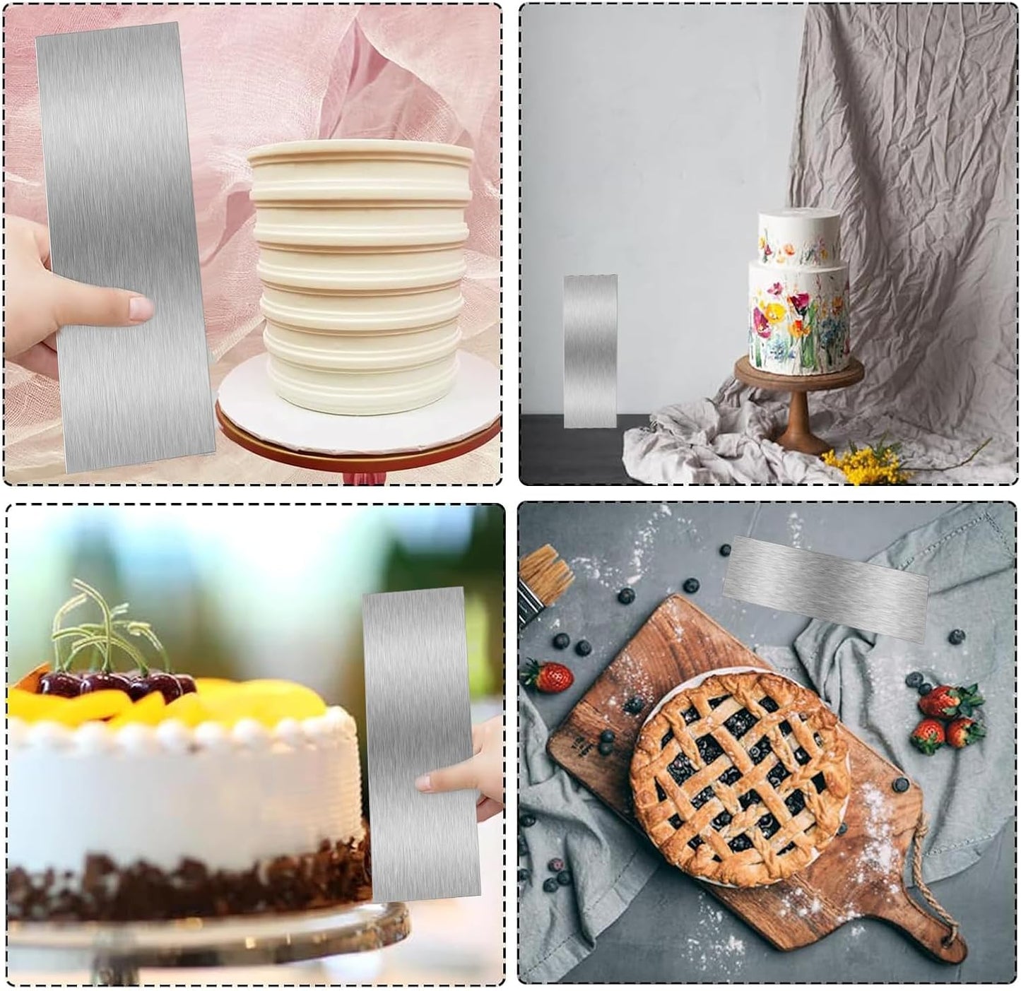 8.7 Inche Stainless Steel Cake Scraper，Double Sided Patterned Edge Stripe Edge Smoother Scraper Cake Decorating，Cake Decorating Comb Cake Scraper (1, 1-2)