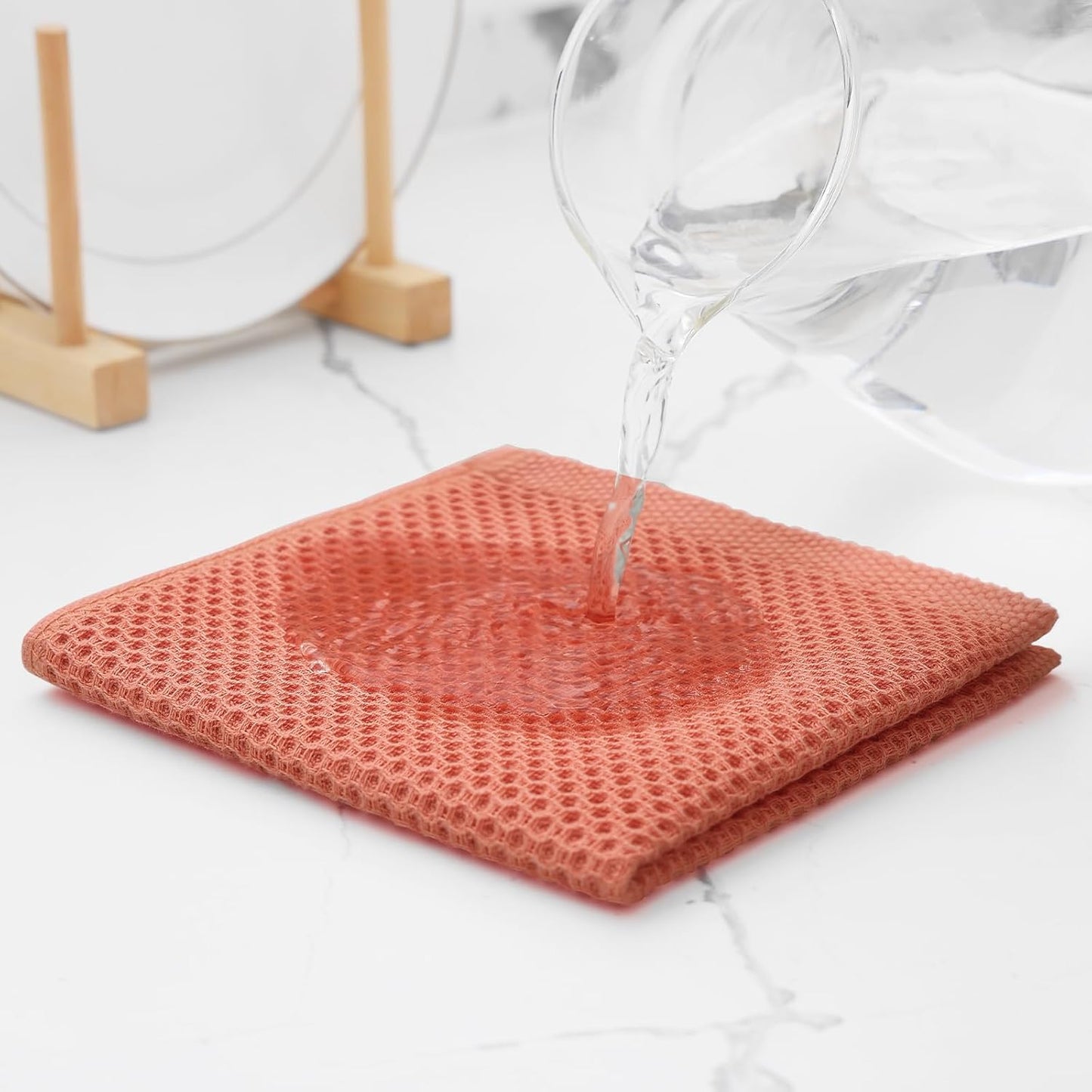 Kitinjoy 100% Cotton Kitchen Dish Cloths, 8 Pack Waffle Weave Ultra Soft Absorbent Dish Towels for Drying Dishes Quick Drying Kitchen Towels Dish Rags, 12 X 12 Inches, Coral