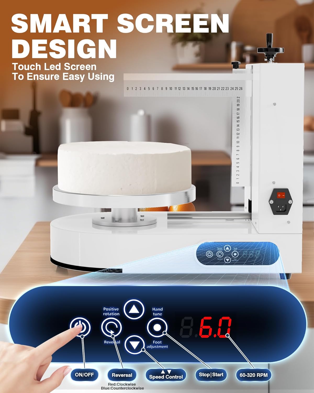 PYY Cake Decorating Machine - Automatic Cake Cream Spreading Machine for 4" to 14" Cake Icing Machine 60-320 RPM with Graduated Scrapers Electric Cake Turntable for Cake Frosting Machine White