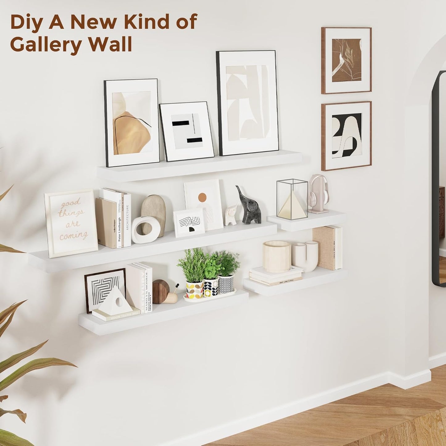 Heimlove 36 Inch Floating Shelves for Wall 8 Inch Deep White Shelves Set of 2,Wall Mounted Rustic Wood Long Floating Shelf with Invisible Brackets for Bedroom Kitchen Living Room