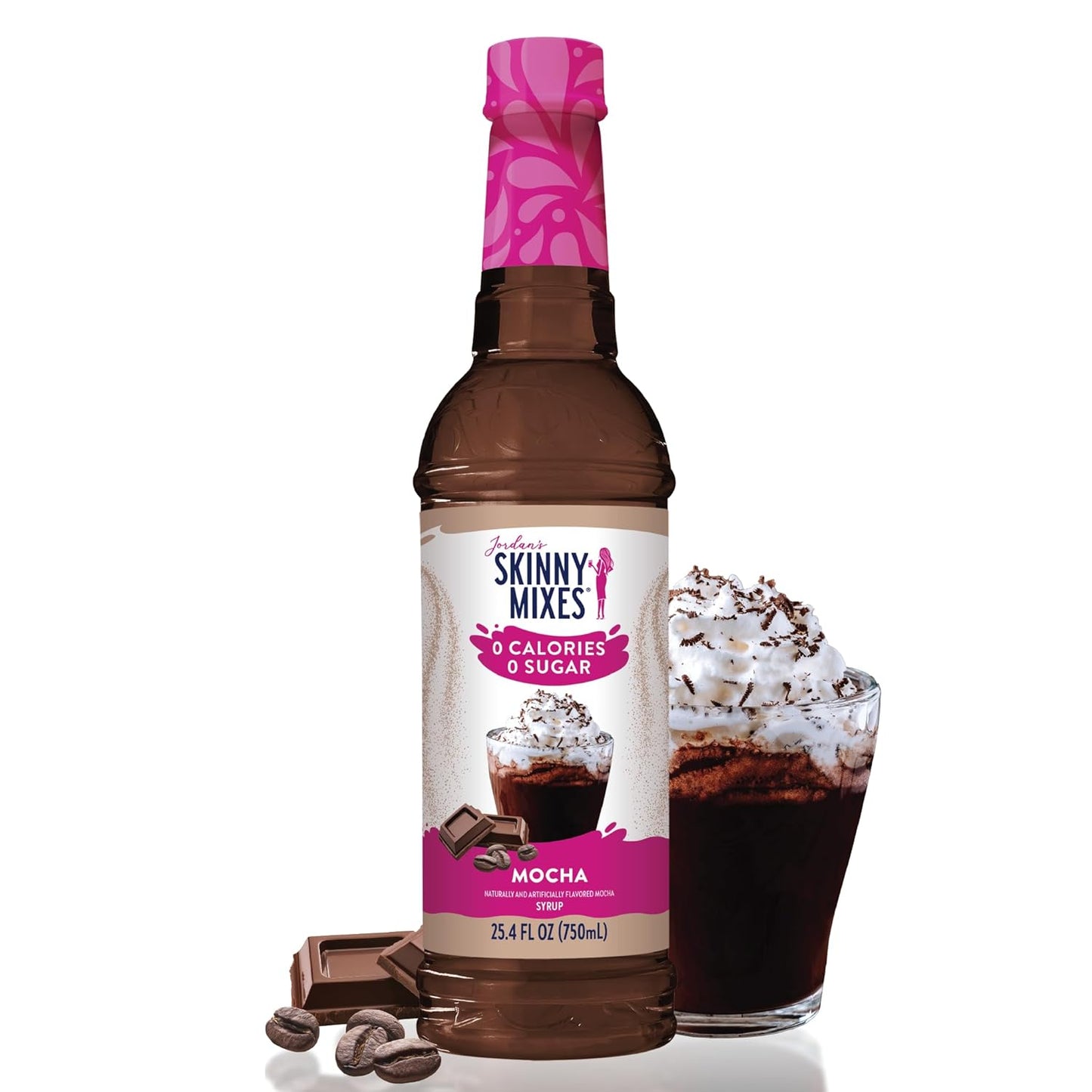 Jordan's Skinny Syrups Sugar Free Coffee Syrup, Mocha Flavor Drink Mix, Zero Calorie Flavoring for Chai Latte, Protein Shake, Food & More, Gluten Free, Keto Friendly, 25.4 Fl Oz, 1 Pack