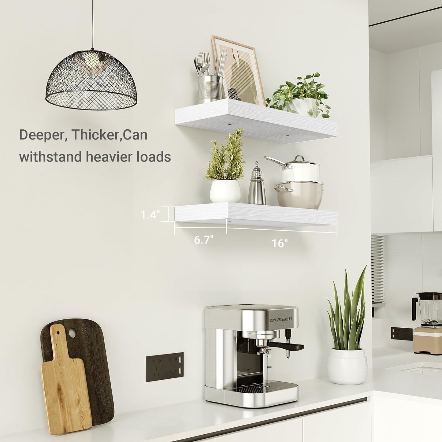 Vivelove Bathroom Floating Shelves for Wall, 16 inchs x 6.7” deep x 1.4” Wall Shelf for Bedroom, Living Room, Kitchen, Office Home Decor, Narrow Wood Shelves with Invisible Brackets - Set of 2, White