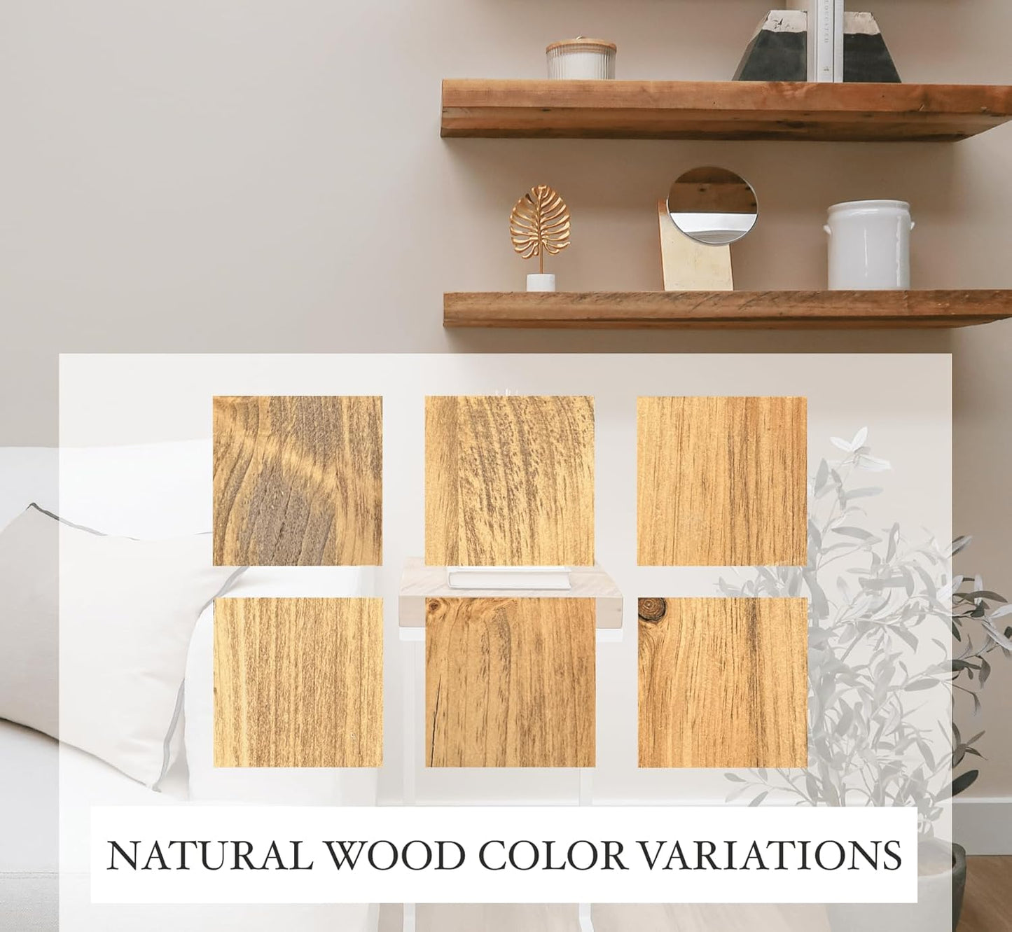 URBANDI, Rustic Floating Shelves, Set of 2, Hidden Bracket, Solid Wood, Heavy Duty, Wall Mounted Shelves, (Brown, 60Wx6D)