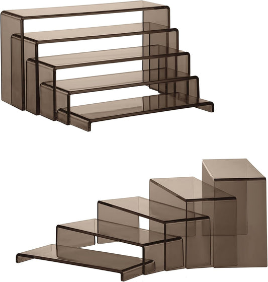 Goabroa Acrylic Display Risers,2 Sets 10 Pcs Rectangular Display Stands for Vendor Events, Acrylic Display Shelves for Figures, Cupcake, Wine Glass and Handbag display, Transparent Black