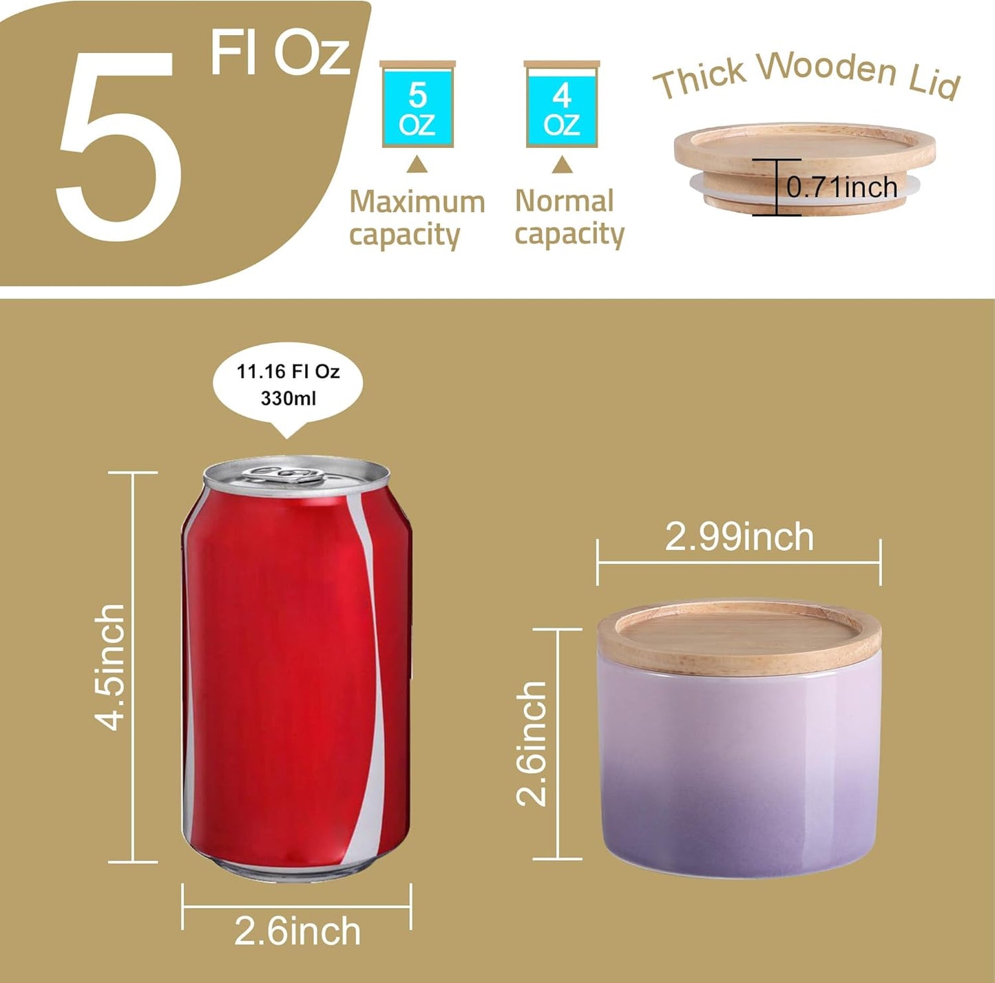 Sweejar Kitchen Canisters Ceramic Food Storage Jar, Stackable Containers with Airtight Seal Wooden Lid for Serving Ground Coffee, Tea, Sugar, Spice and More - 5 Fl Oz(Gradient Purple)