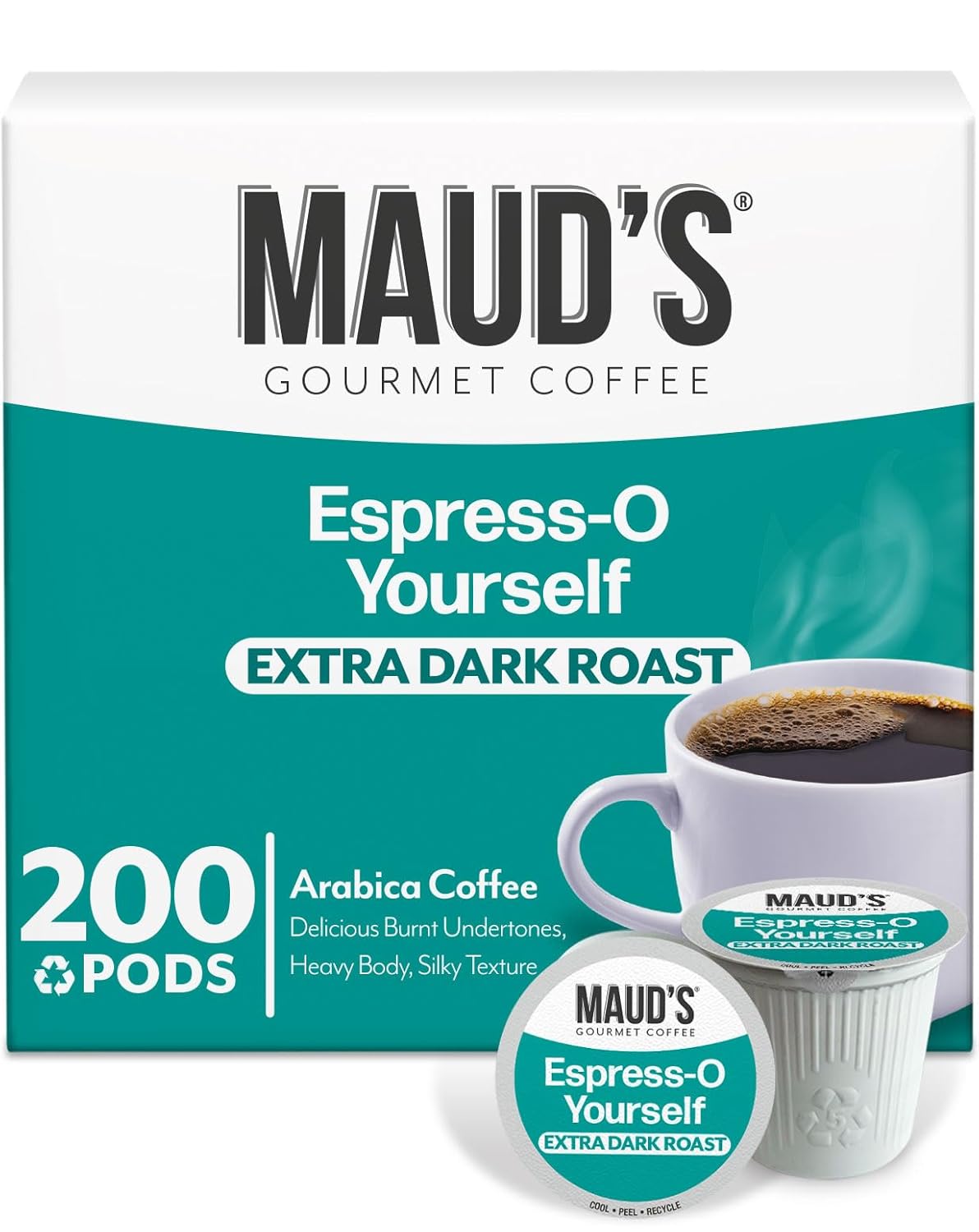 Maud's Espresso Coffee Pods, 200 ct, Dark Roast in Recyclable Single Serve Pods – 100% Arabica Coffee, Compatible with Keurig K Cups Maker