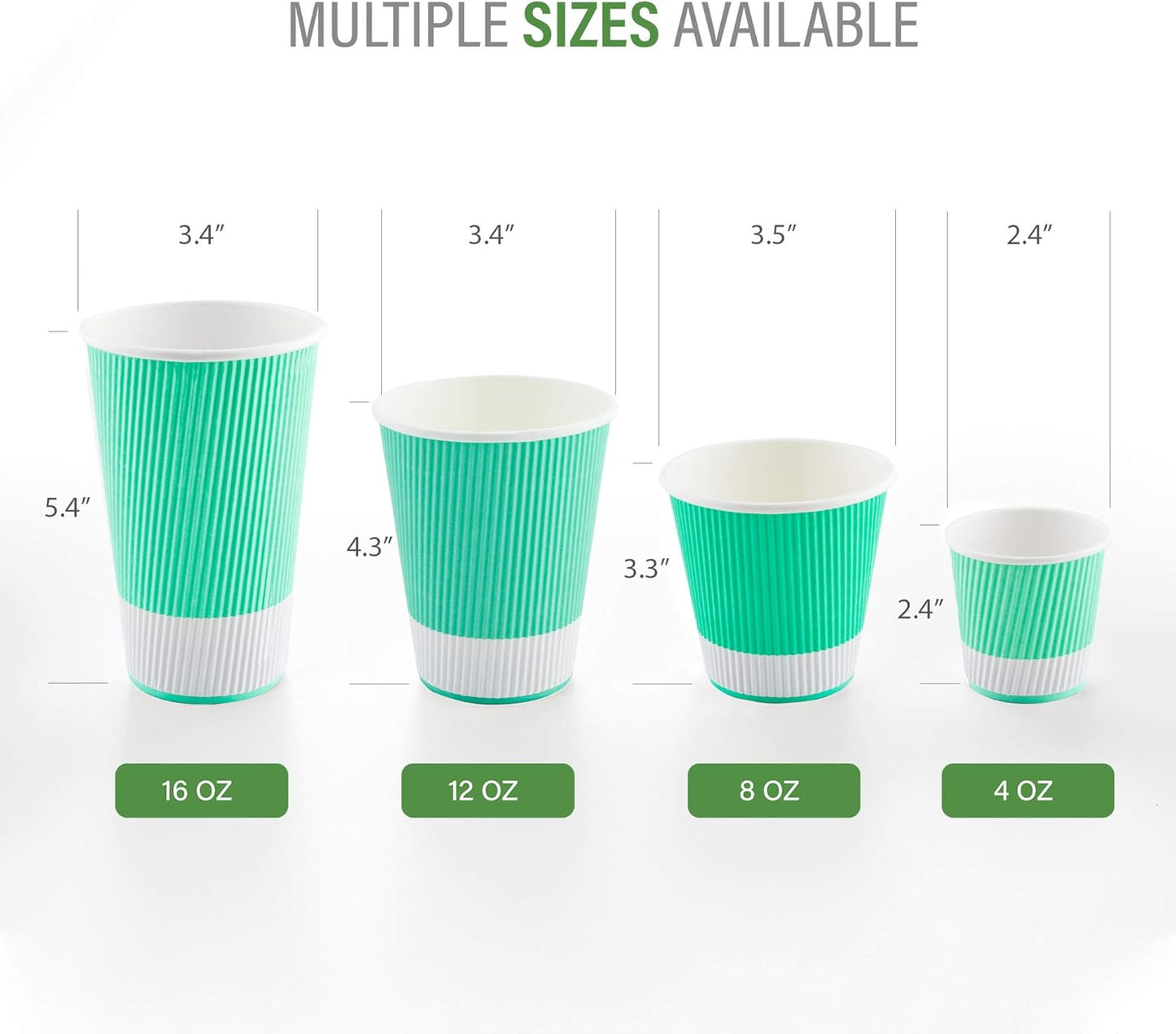 4 oz Light Green Paper Coffee Cup - Ripple Wall - 2 1/2" x 2 1/2" x 2 1/4" - 500 count box