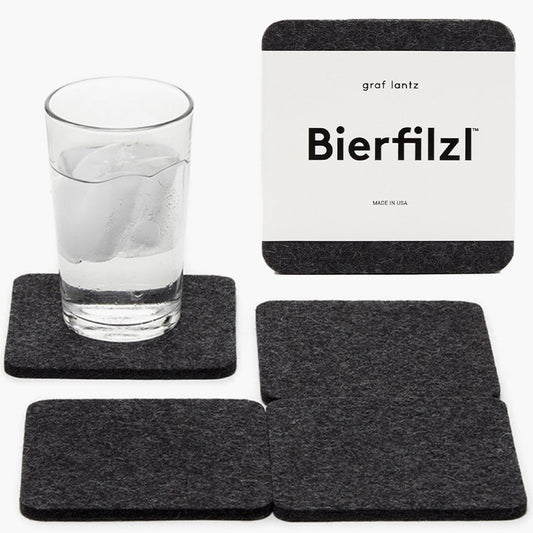 Graf Lantz - Bierfilzl Merino Wool Square Coasters Set of 4 - Charcoal (4"x4"x5mm) - Absorbs 30% of Weight, Natural German Wool - Heat Resistant, Sustainable, Reusable - Home Decor, Coffee Table Decor