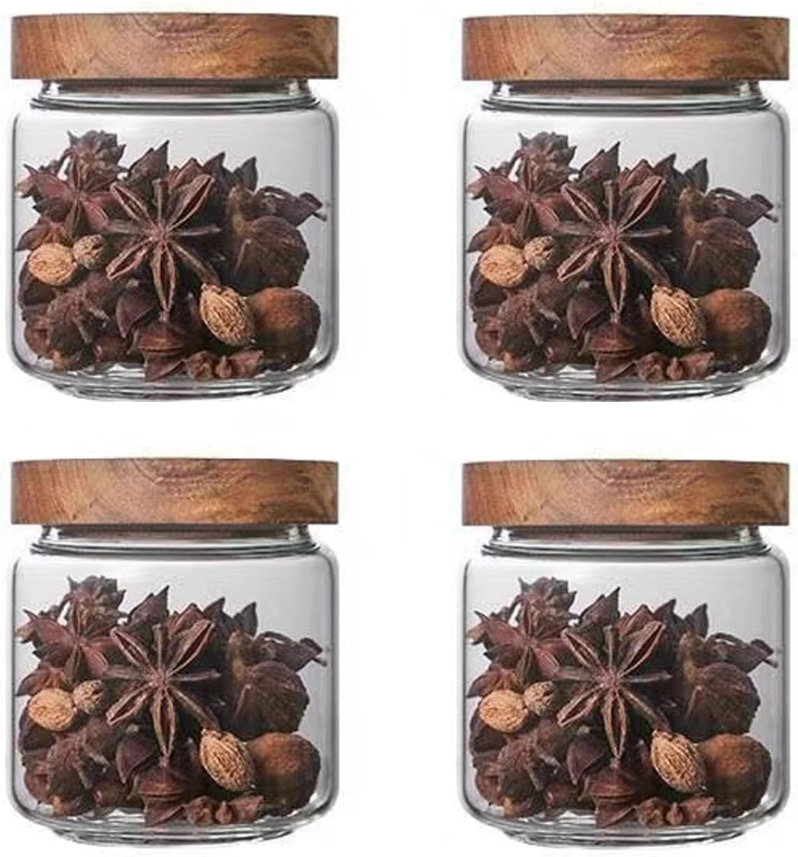 Glass jar candy Containers - 16oz kitchen Glass Airtight Storage jar With Acacia Airtight Lid，for kitchen Seasoning, coffee bean, tea, suger, herbs (4)