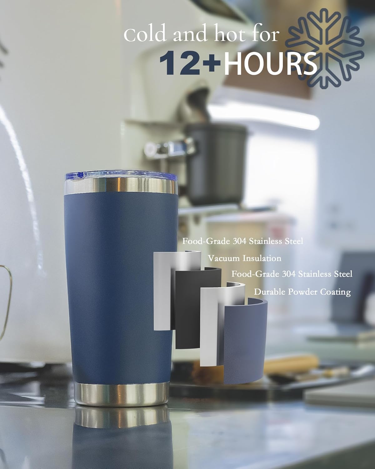 Travel Coffee Tumbler 20oz, 12 Pack Leakproof Travel Coffee Mug with Lid and Straw, Stainless Steel Double Wall Vacuum Insulated Tumbler for Hot/Iced Drinks (Textured Matte, Navy Blue)