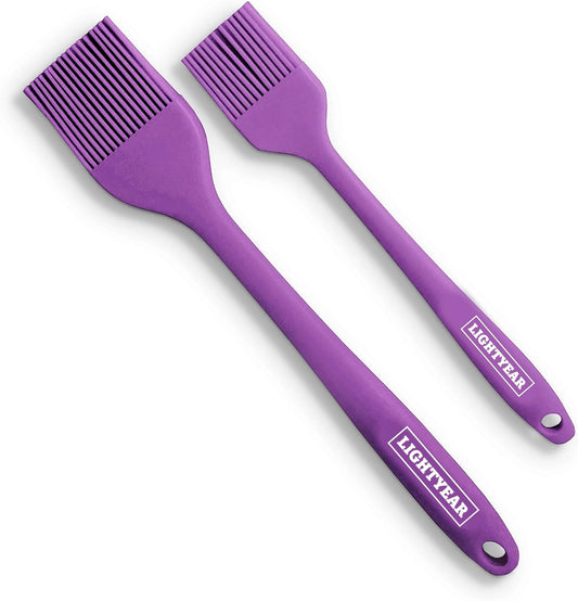 Lightyear Silicone Basting Pastry Brush Set (2 Pcs) ❘ 450°F Heat Resistant Oil Brush for Your Kitchen - Ideal For BBQ’s, Baking & Cooking 100% Food Grade Silicone - BPA Free & Dishwasher Safe (Purple)