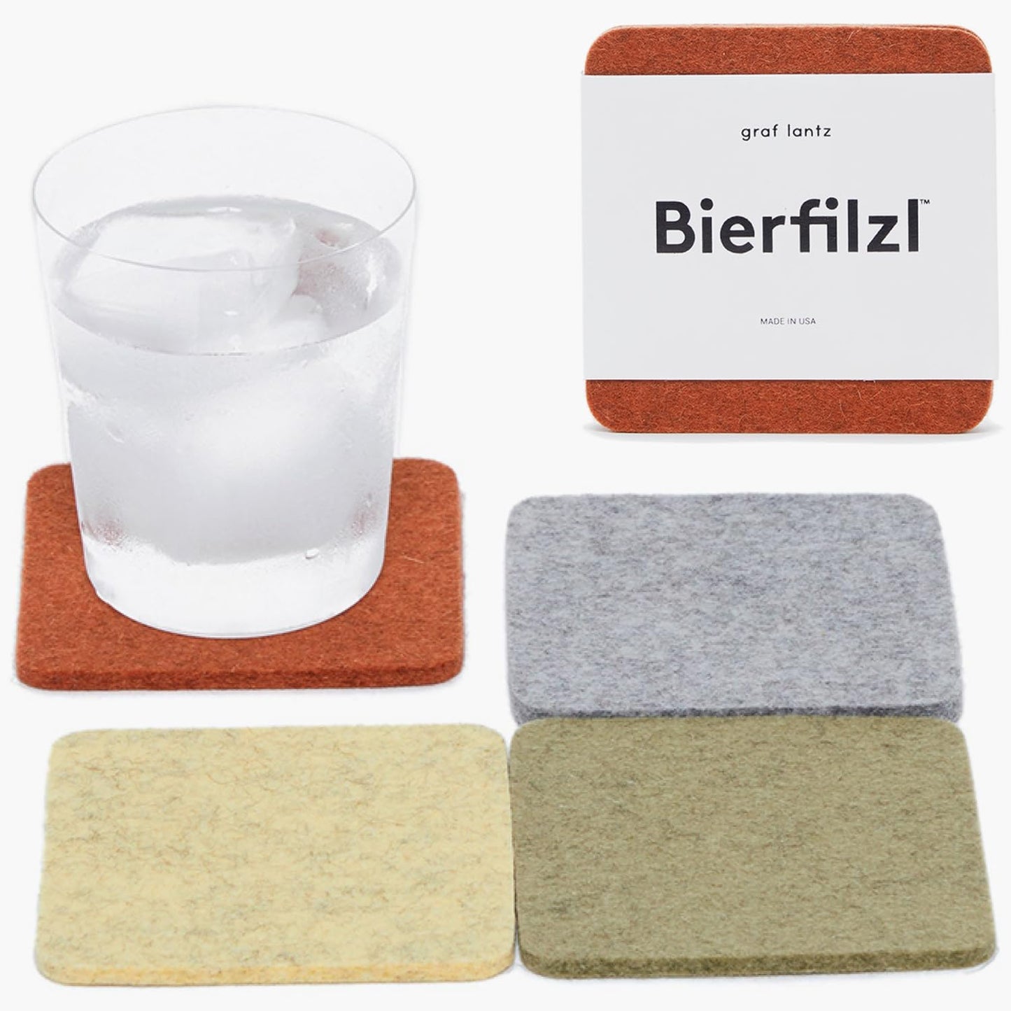 Graf Lantz - Bierfilzl Merino Wool Square Coasters Set of 4 - Ikebana (4"x4"x5mm) - Absorbs 30% of Weight - Natural German Wool - Heat Resistant, Sustainable, Reusable - Home Decor, Coffee Table Decor