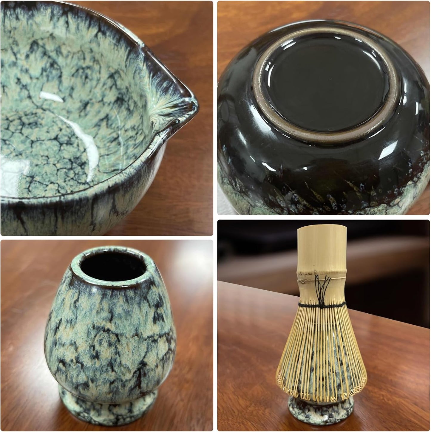 Matcha Whisk Set,6Pcs Matcha Kit Includes Matcha Whisk and Holder,Matcha Bowl with Spout,Matcha Sifter and 2Pcs Matcha Spoon,Suitable as a gift for those who like matcha (Quenching Blue)