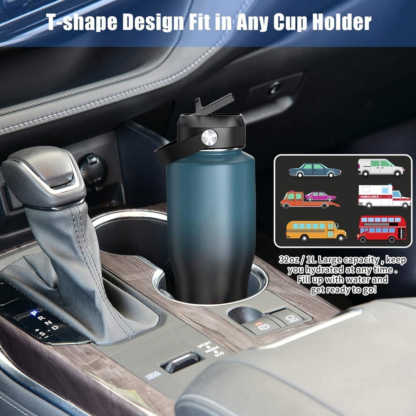 HYDROWION Water Bottle Stainless Steel,Vacuum Insulated Leak Proof Tumbler 32oz with Straw Lid, Spout Lid and Flex Cap(Cold for 48 Hrs, Hot for 24 Hrs), Fit in Any Car Cup Holder, Marbling