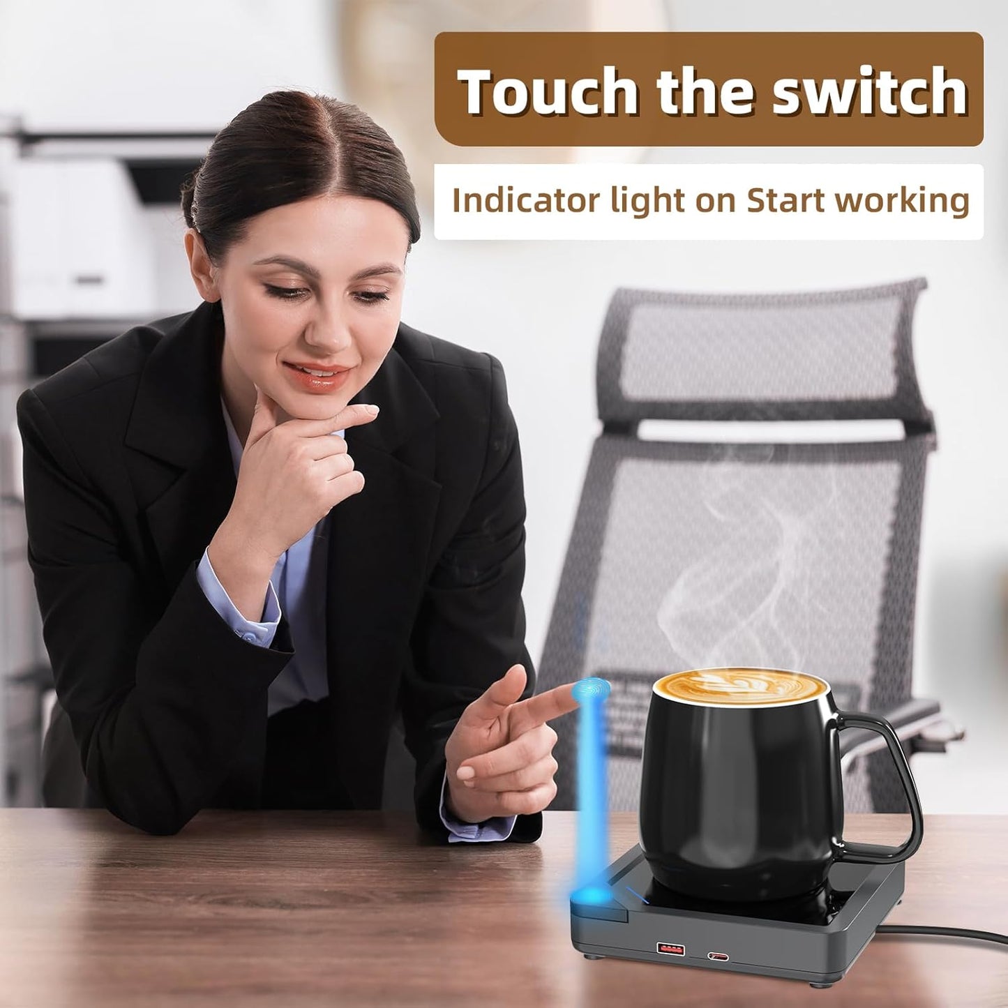 Coffee Mug Warmer with 2 USB Charging Ports: Auto Shut-Off Candle Wax Warmer - Heated Beverage Coffee Accessories for Home Office Desk - U1 Black