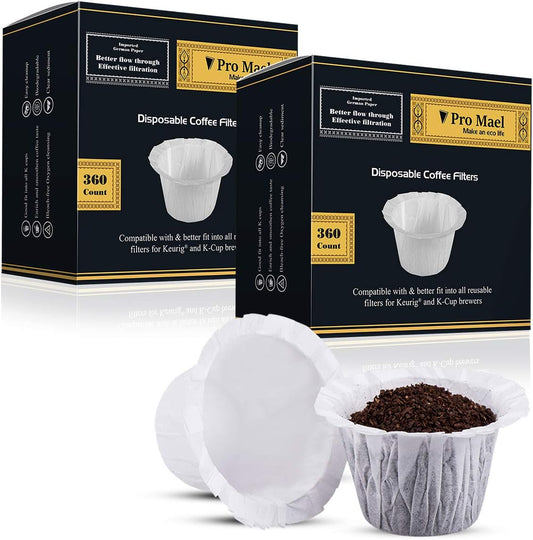 Pro Mael Disposable K Cup Coffee Filters Paper for Keurig Brewers Single Serve 1.0 and 2.0, Use with Reusable K Cup Pods, White (360 Count, Pack of 2)