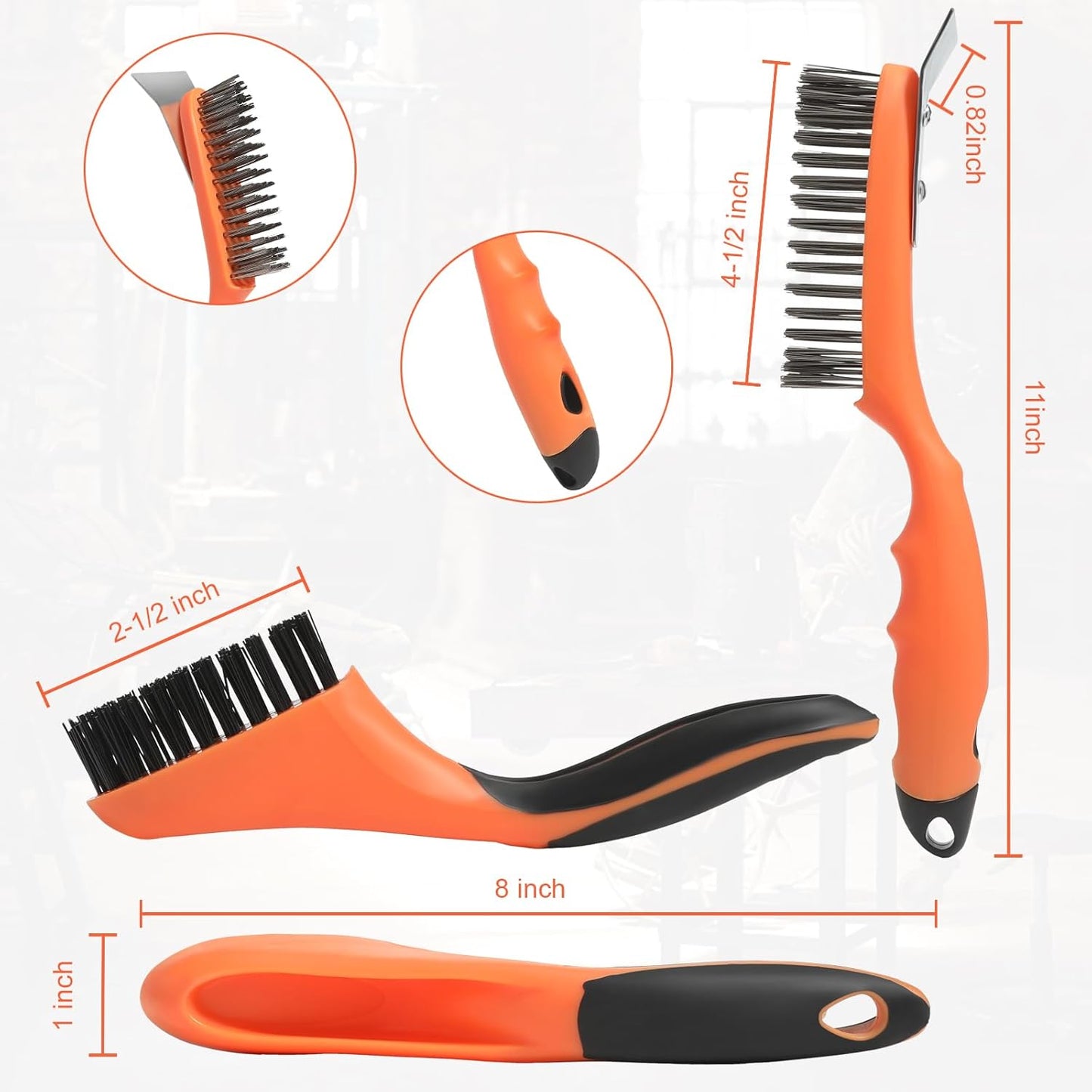 Wire Brush Cleaning Set 3Pc,Detail Brush 10-1/2" and 8",for Cleaning Welding Slag,Rust and Dust.Stainless Steel Brushes with Strong Handle & Metal Scraper,from VASTOOLS