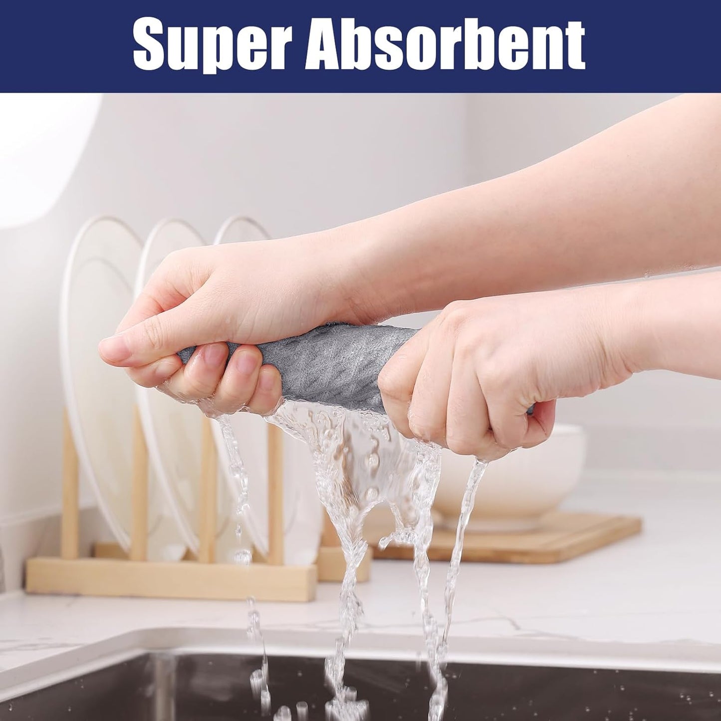 Homaxy Microfiber Waffle Weave Kitchen Dish Cloths, 12 x 12 Inch Ultra Absorbent and Solid Color Dish Towels for Kitchen Fast Drying Dishcloth for Washing Dishes, 12 Pack, Grey