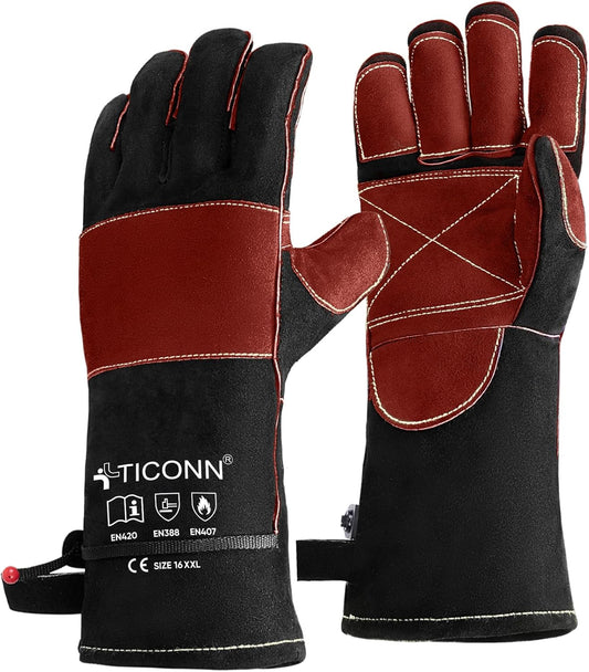 TICONN Welding Gloves, 1000°F Heat-Resistant Fireproof Leather Gloves for Welders, Stick, Forge, Mig, Tig, BBQ, Baking, Oven