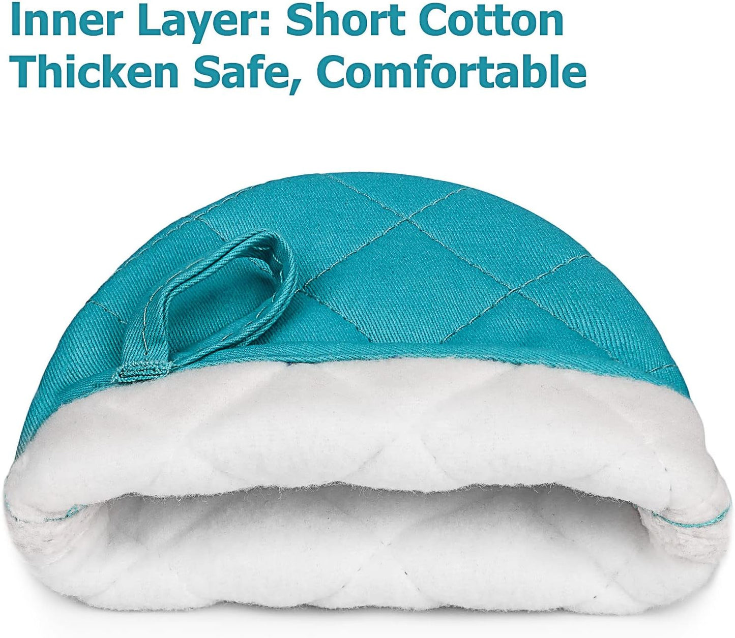 1 Pair Short Oven Mitts, Heat Resistant Silicone Kitchen Mini Oven Mitts for 500 Degrees, Non-Slip Grip Surfaces and Hanging Loop Gloves, Baking Grilling Barbecue Microwave Machine Washable