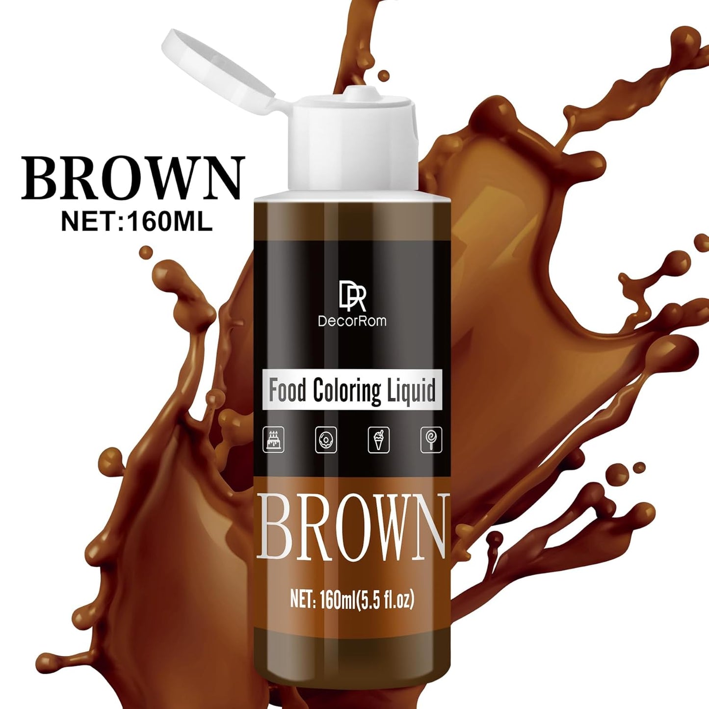 Food Coloring - Vibrant Liquid Icing Food Coloring Set for Baking, Cake Decorating, Easter Egg, Airbrush - Tasteless Food Color Dye for Fondant, Slime, DIY Crafts - 5.5 Fl.oz / 160ml Each (Brown)