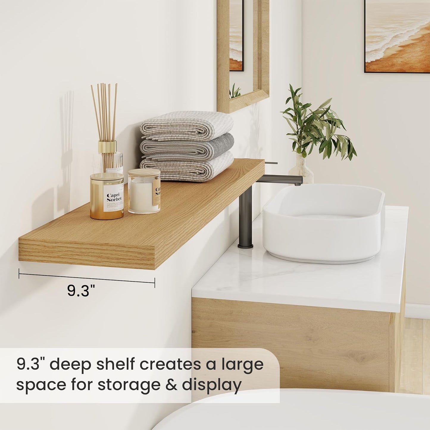 Fun Memories 40 Inch Deep Floating Shelves for Wall, 2 Pack of Wall Mounted Wood Shelves with Invisible Brackets for Bathroom, Bedroom, Kitchen Decor and Storage, Oak