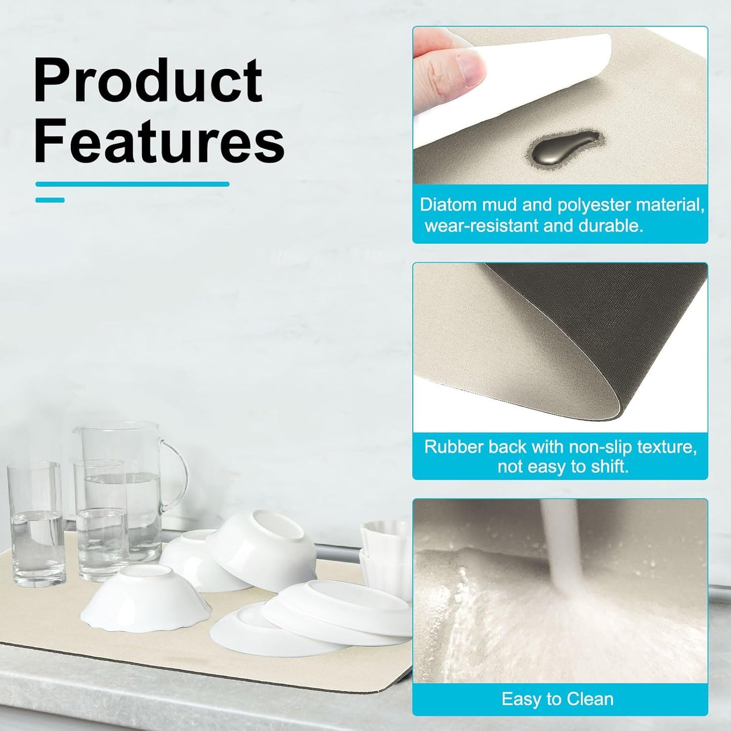 uxcell Silicone Mats for Kitchen Counter, 23.6" x 15.7" Non-Slip Countertop Protector Mat Heat Resistant Coffee Mat Waterproof Table Placemat, Beige